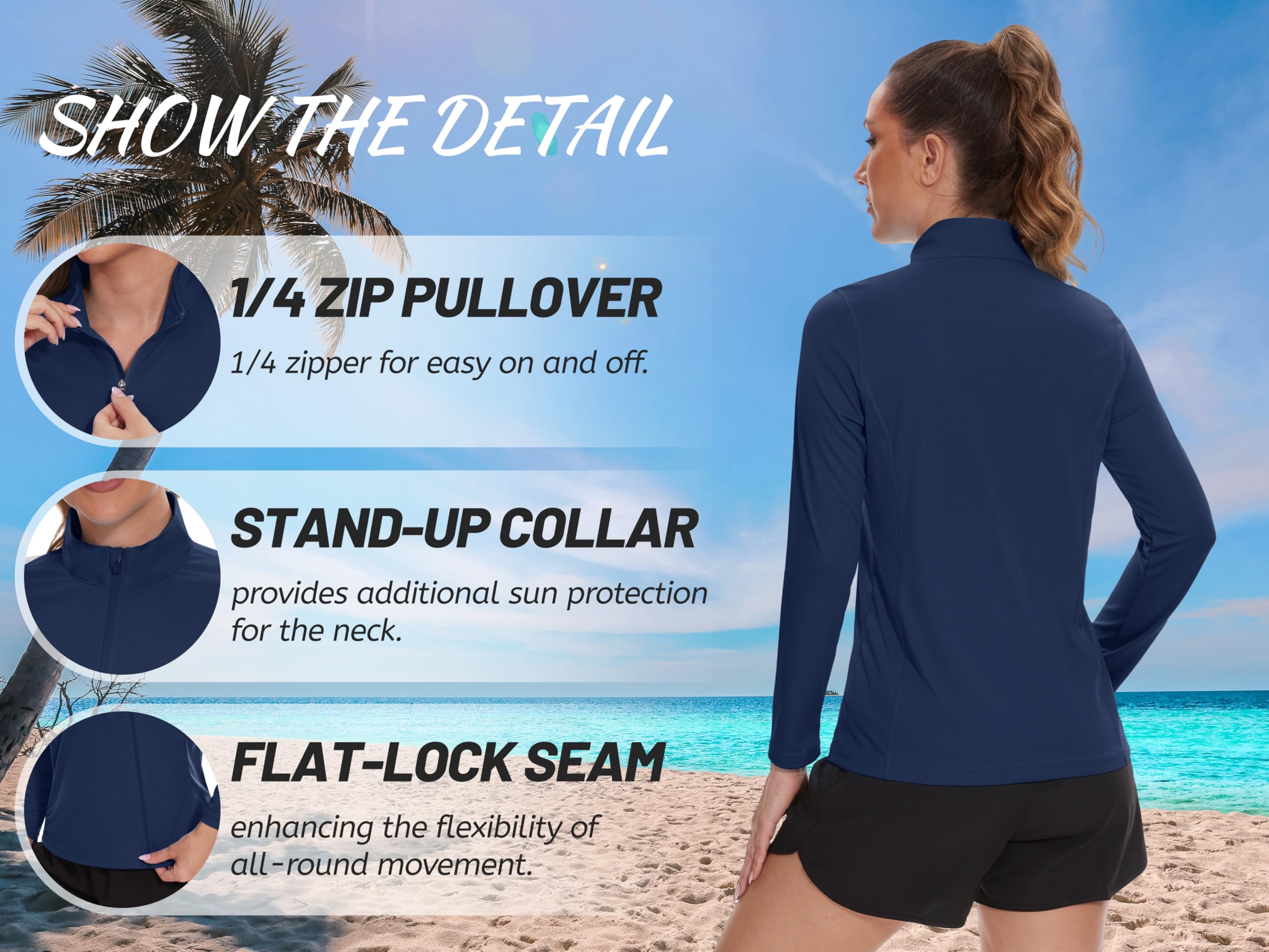 TACVASEN Women's UPF 50+ UV Protection Quarter Zip Pullover Long Sleeve Shirt - Golf, Hiking & Workout Activewear Top for Outdoor Sports & Travel