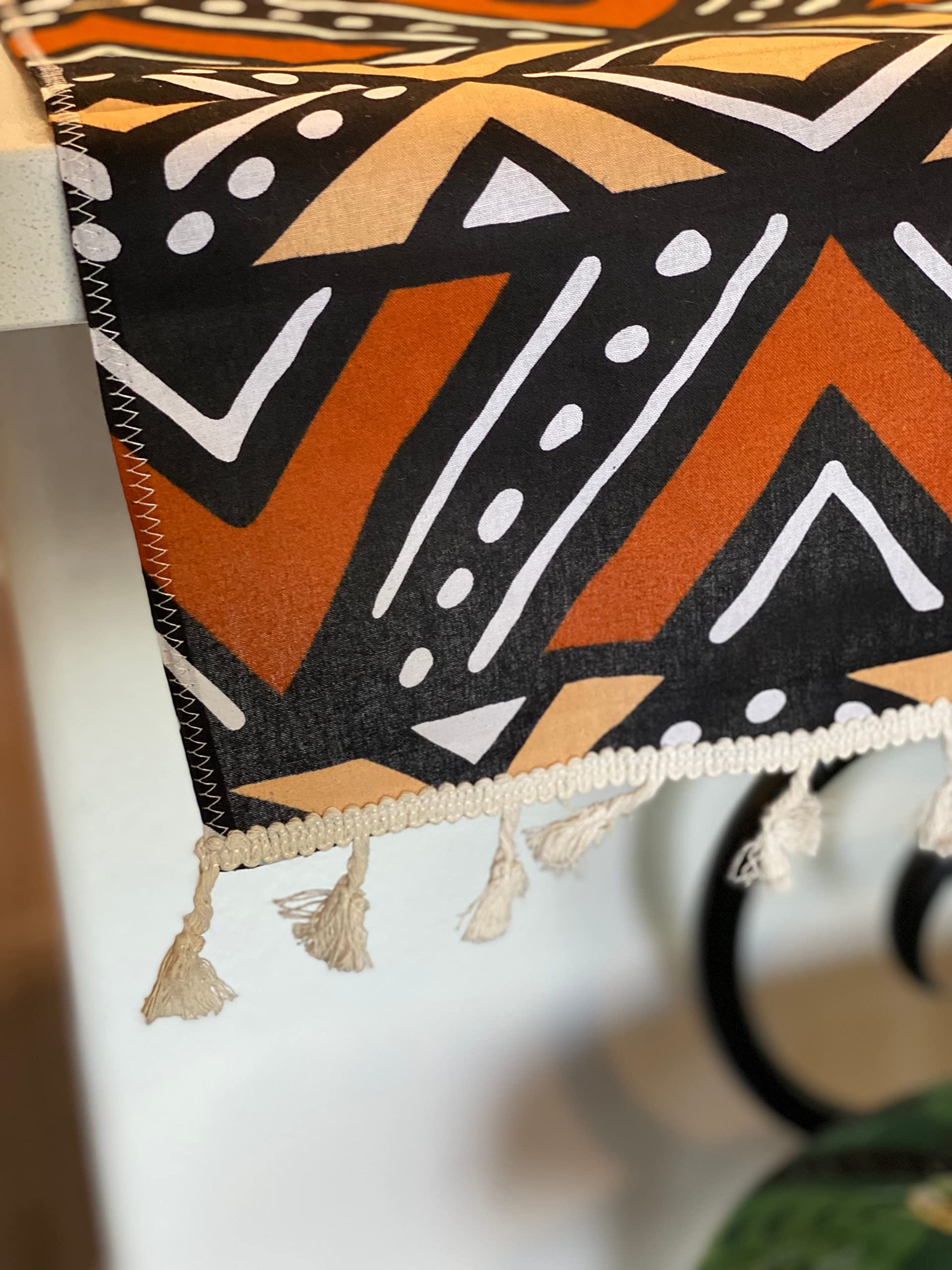 SUNSUM Handmade Orange Bologan Wax Print Coffee Table Runner - Boho Home Decor for Living Room, Dining Table, Wedding & Party Decorations