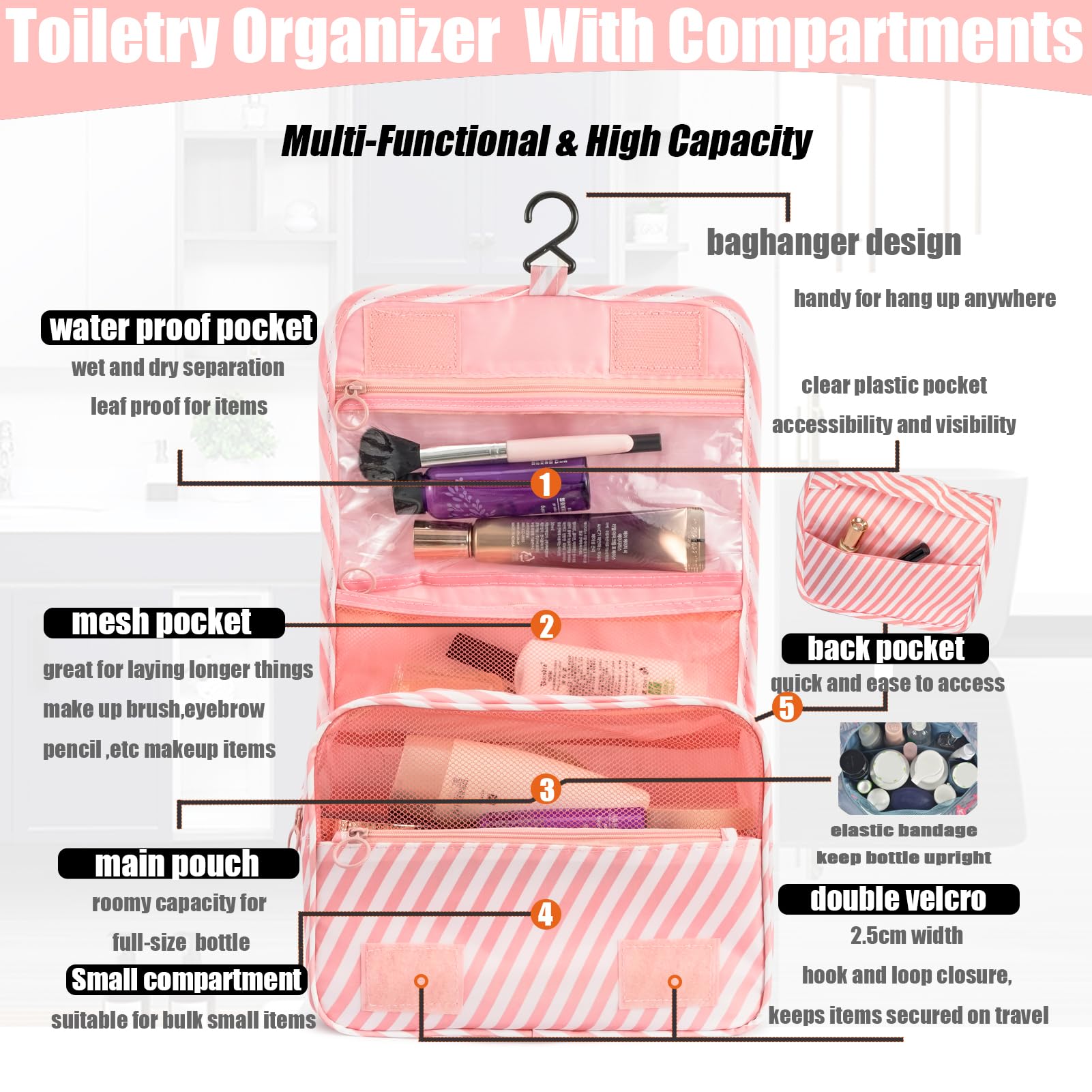 L&FY Hanging Travel Toiletry Bag for Women & Men - Waterproof Cosmetic Organizer & Makeup Pouch with Handle - Perfect for Vacation, Gym, Camping & Business Trips