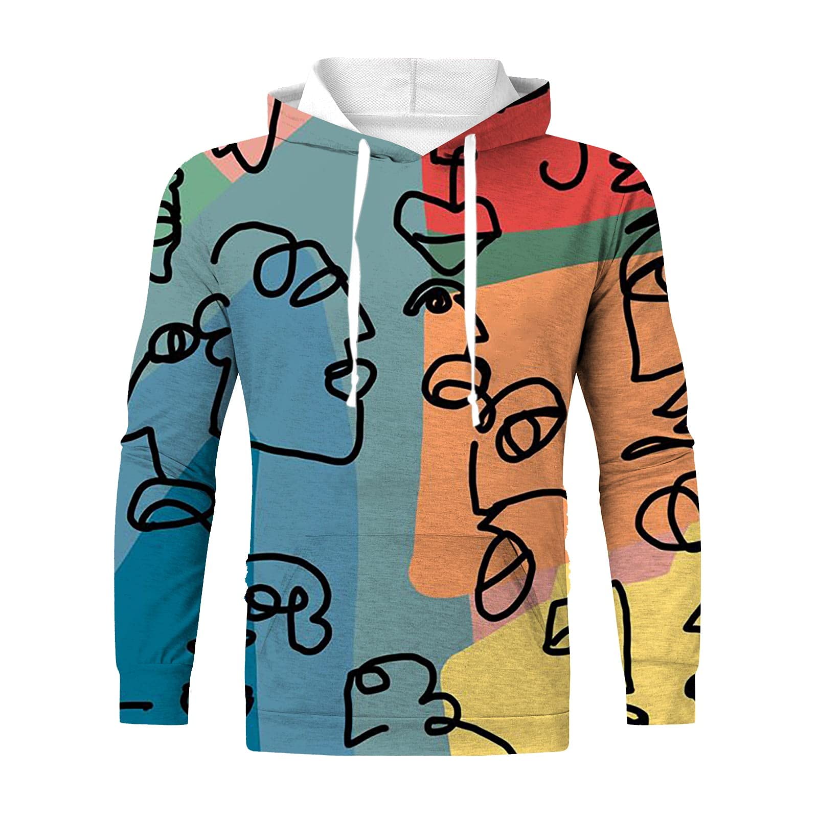 Men's Winter Hooded Sweatshirt with Drawstring & Pockets - Novelty Print Long Sleeve Hoodie for Casual Wear & Outdoor Activities