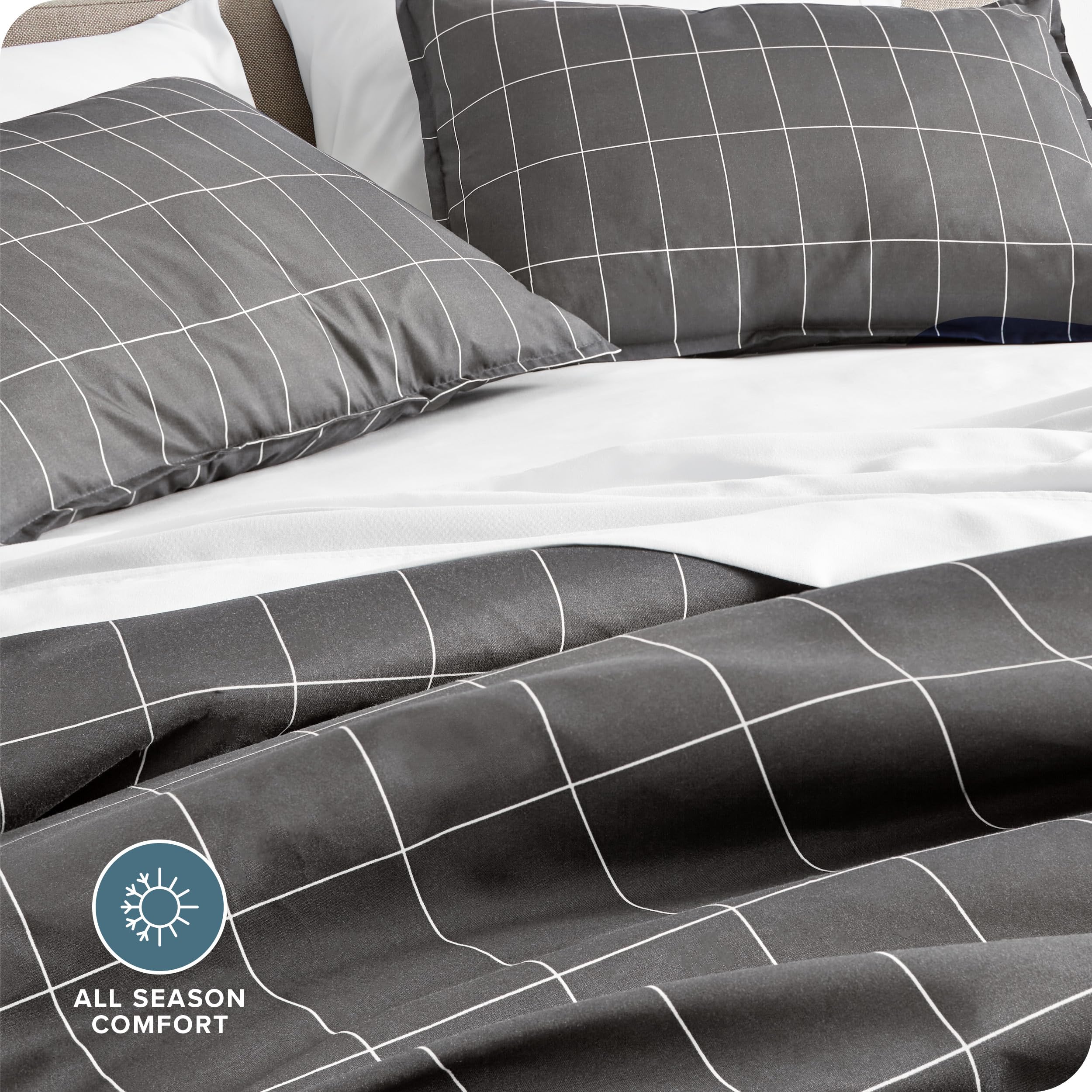 Bare Home Premium 1800 Super Soft Duvet Cover Set - Lightweight & Breathable King/California King Size Bedding - Grey & White Grid Pattern for Cozy Bedroom Decor