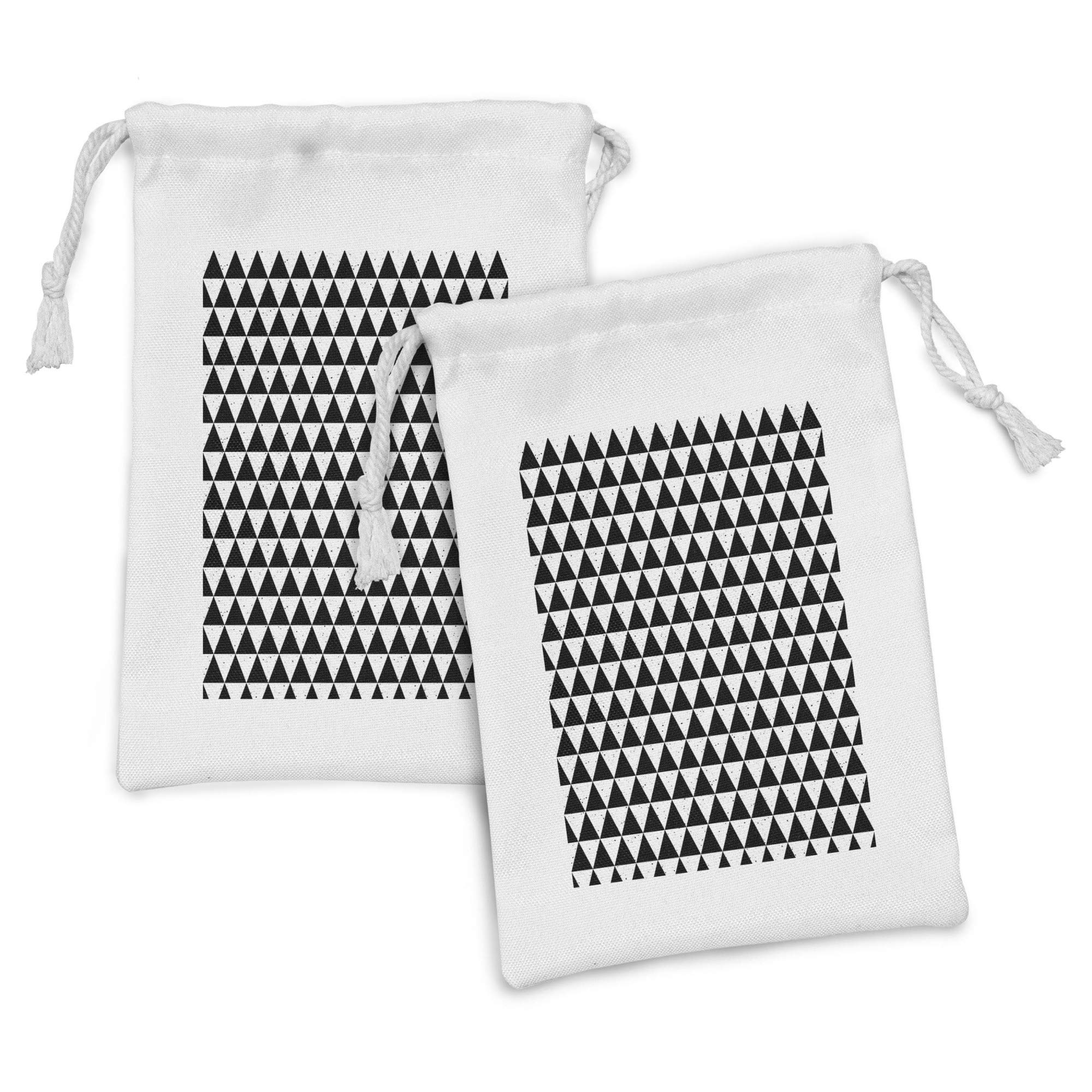 Ambesonne Geometric Fabric Pouch Set of 2 - Grunge Style Triangle Pattern Drawstring Bags for Toiletries, Makeup, Travel Essentials & Party Favors (9