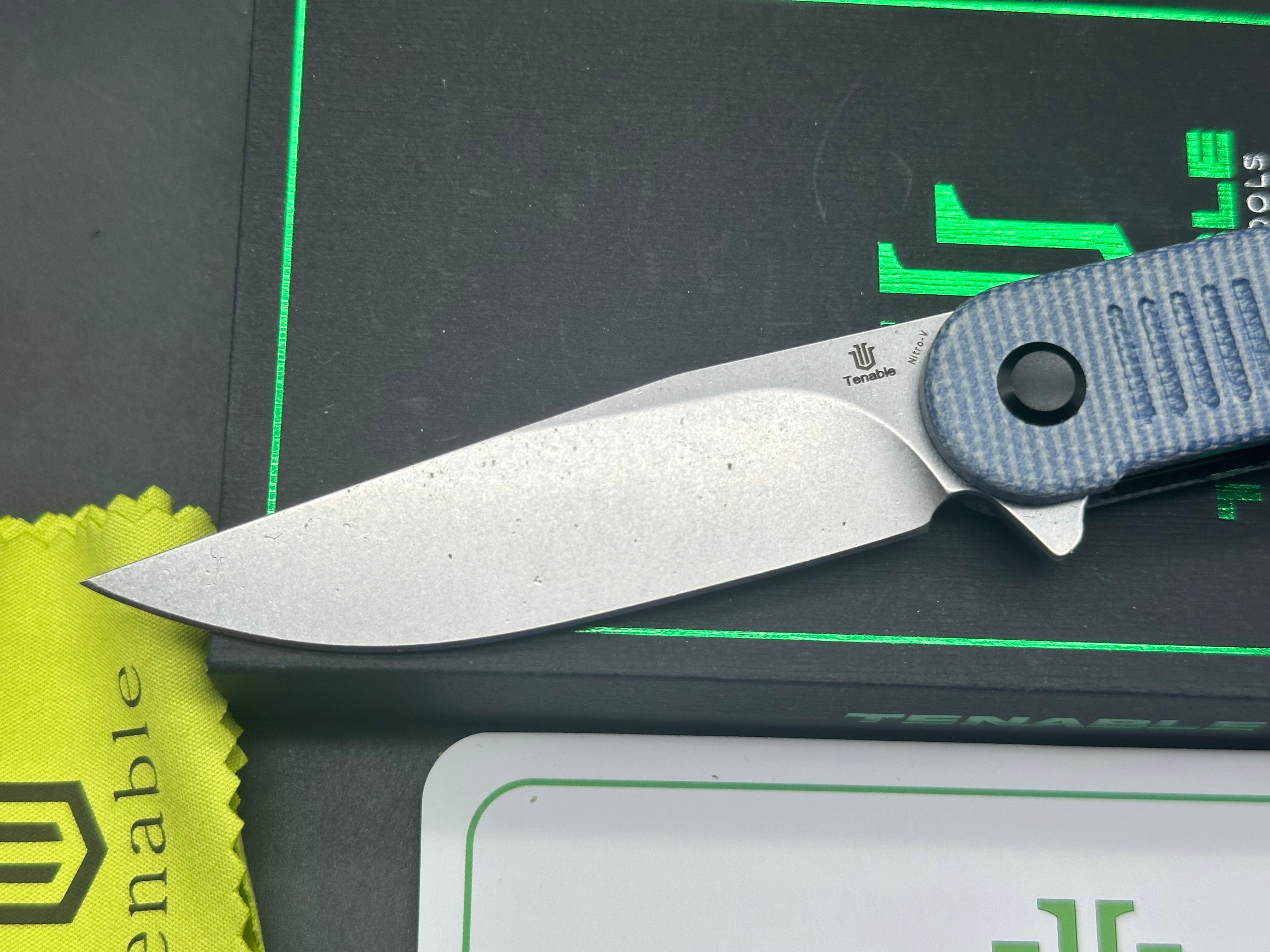 Premium TENABLE EINAR Folding Knife - Blue Micarta Handle, NITRO-V Steel Plain Edge with Stonewash Finish - EDC, Outdoor, Camping & Survival Tool