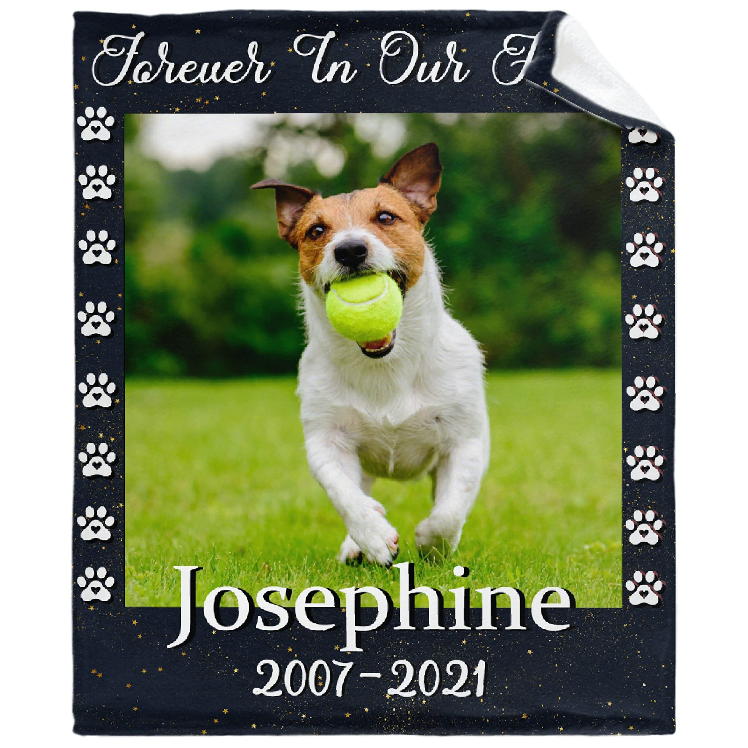 Custom Pet Memorial Blanket with Photo & Name - Personalized Flannel Throw for Dogs & Cats - Soft & Unique Memorial Gift for Pet Lovers (90