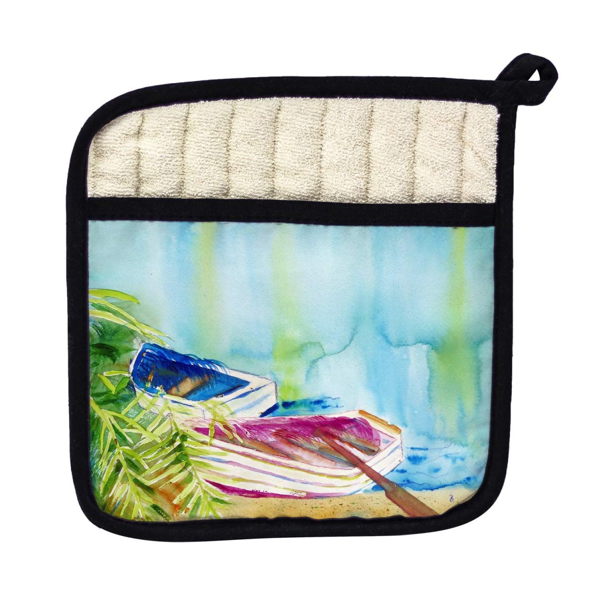 Betsy Drake PT809 Watercolor Rowboats Pot Holder - Heat Resistant Kitchen Oven Mitt for Cooking, Baking & Serving - Perfect for Home, Kitchen & Gifts