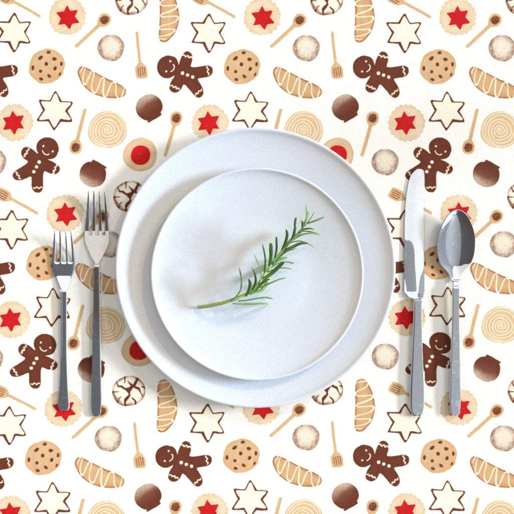 Premium Spoonflower Cotton Sateen Tablecloth 70x108 Inches - Christmas Cookies & Gingerbread Baking Themed Holiday Kitchen Decor | Perfect for Festive Dining, Seasonal Parties & Home Decoration