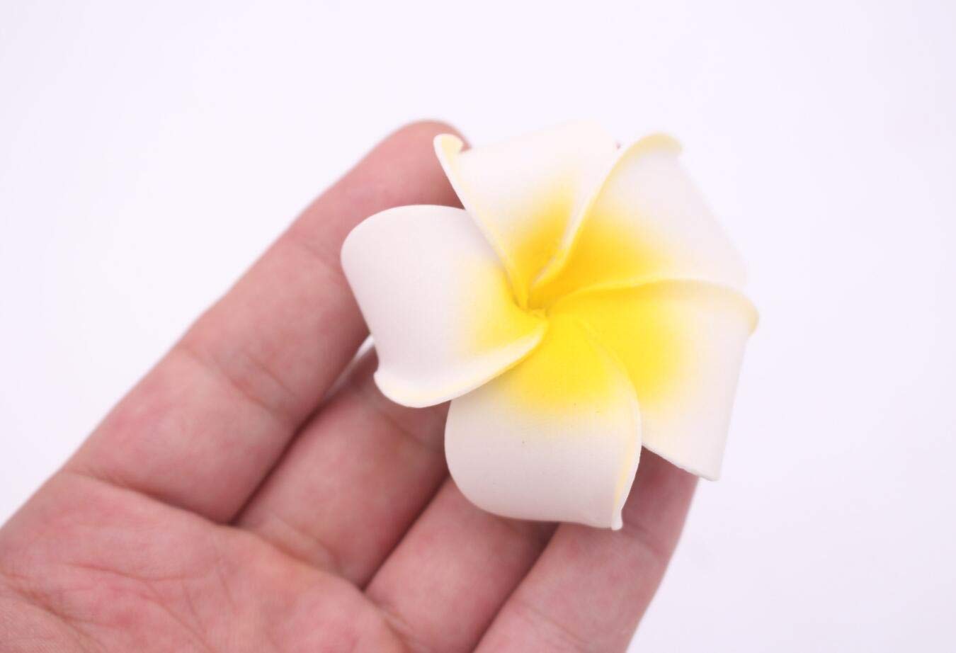 12 PCS Women's Hawaiian Plumeria Flower Hair Clips - Floral Hairpins for Beach, Wedding, Party & Vacation - Yellow Foam Hair Accessories for Summer, Bridal, Boho & Tropical Styles