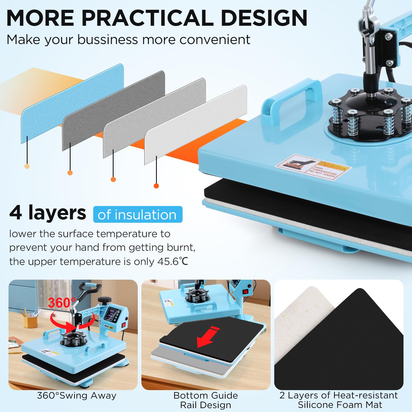 15x15 Inch AKEYDIY 8-in-1 Slide Out Heat Press Machine with 30OZ Tumbler Attachment - 1400W Sublimation Digital Printing Transfer Press for T-Shirts, Mugs, Caps & Plates | Perfect for DIY Crafts, Custom Apparel & Small Business Printing