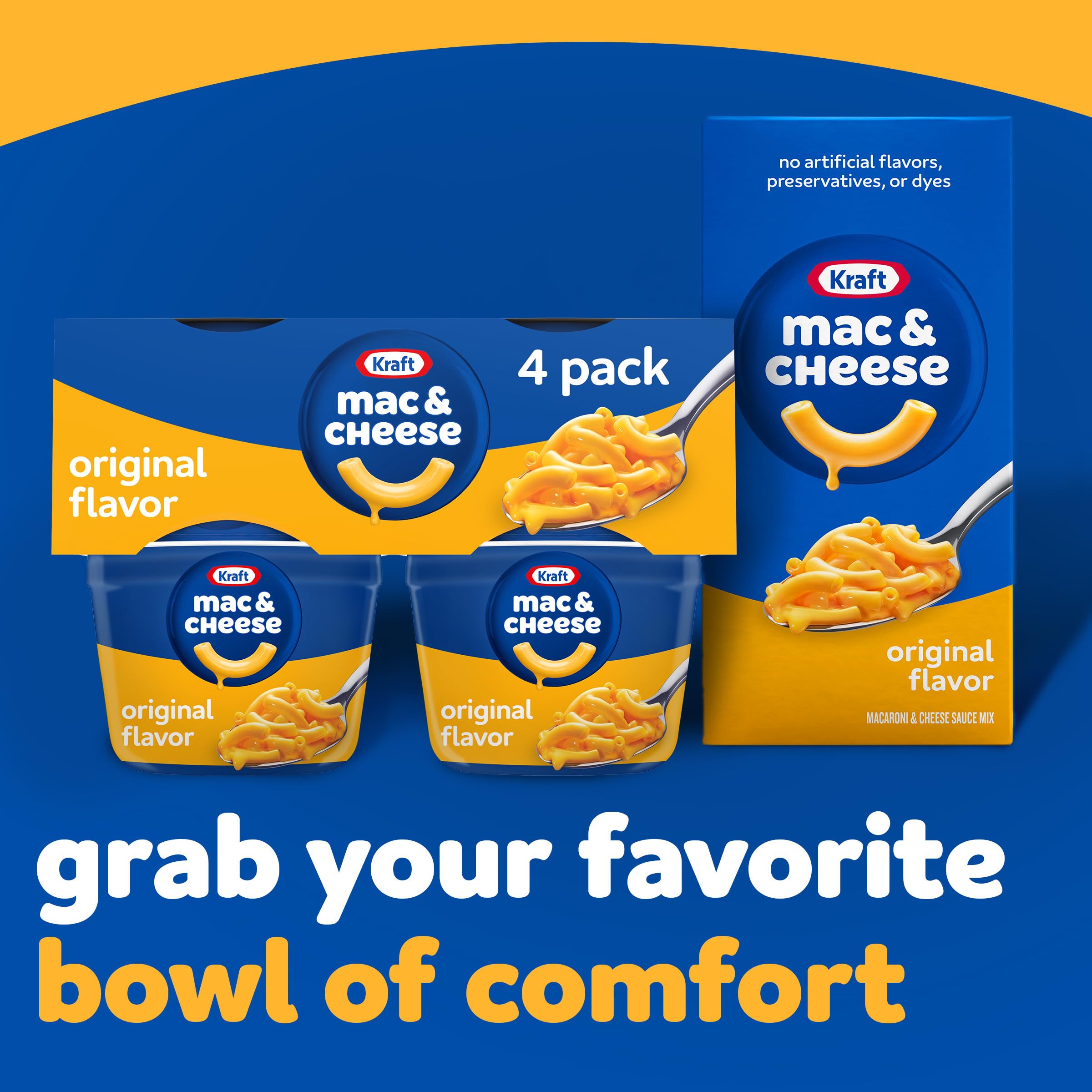 Kraft Original Mac & Cheese Dinner - 4 Pack (2.05 oz Cups) | Easy Microwaveable Macaroni & Cheese for Quick Meals, Snacks & Lunchboxes