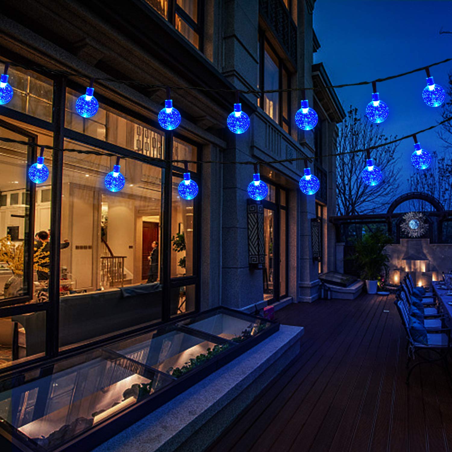 33ft 60 LED Solar String Lights with Crystal Balls - Waterproof Outdoor Fairy Lights for Patio, Garden, Wedding, Party | 8 Lighting Modes | Perfect for Backyard, Holiday & Home Decoration (Blue)