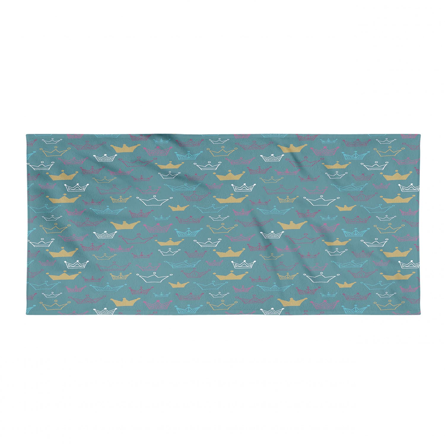 Ambesonne Cartoon Sports Towel - Hand Drawn Crowns & Tiaras Design, Soft Lightweight Absorbent Microfiber for Beach, Yoga, Gym, Travel - Purple Yellow Teal Pattern | Perfect for Sports Enthusiasts, Gift Ideas & Summer Activities