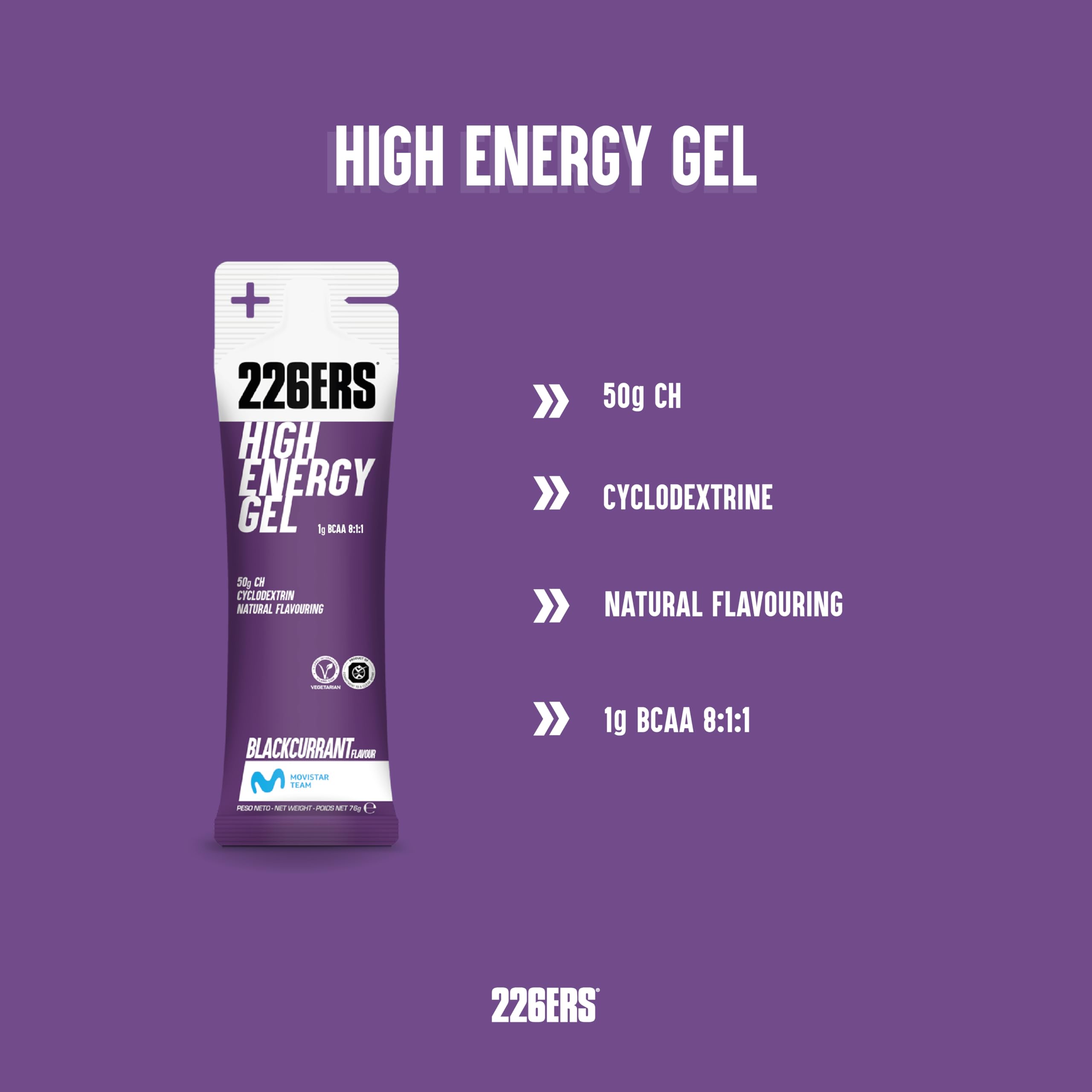 226ERS High Energy Gels with 50g Cyclodextrin for Endurance Athletes - Vegan Sports Nutrition Gel with Fast-Absorbing Carbs, Doping-Free Energy Boost, Blackcurrant Flavor (24 Pack) - Ideal for Marathon Running, Cycling & Triathlon Training