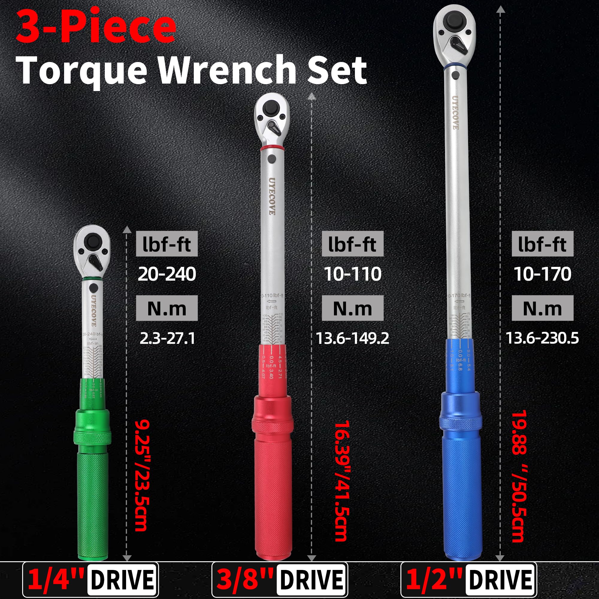 3Pcs Torque Wrench Set (1/4