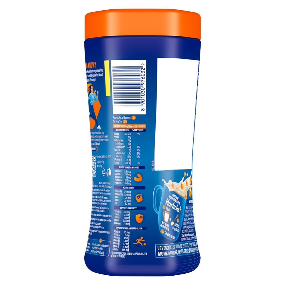 Horlicks Classic Malt Nutrition Drink Powder - 500g Jar for Kids | Clinically Proven to Support Growth, Strength & Brain Development | Perfect for Breakfast, Snacks & Bedtime