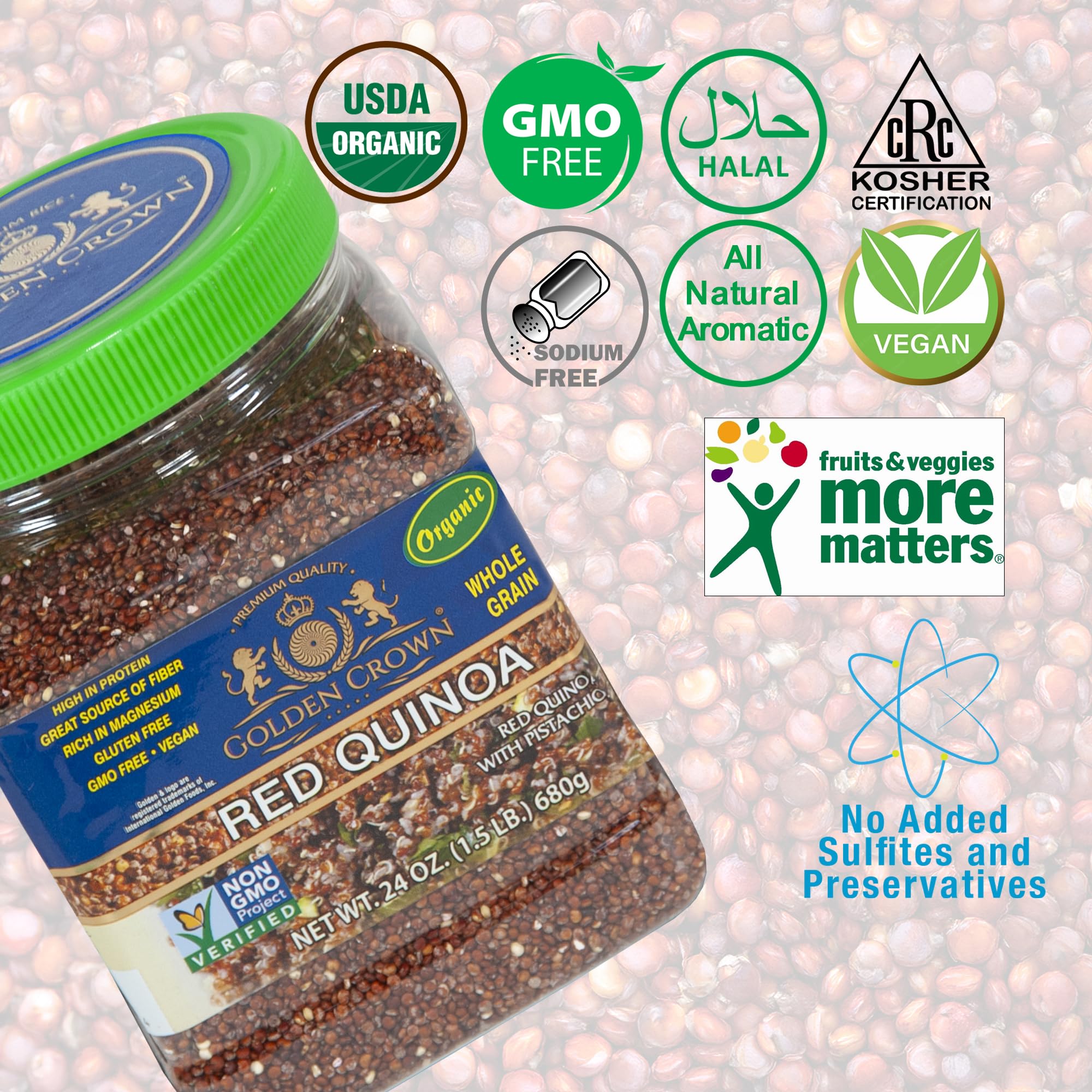 Organic Whole Grain Red Quinoa - Non-GMO, High Protein & Fiber, Rich in Iron, Superfood Seeds - Quick 15 Minute Cook Time - 24oz (1.5lb) - Perfect for Salads, Buddha Bowls & Healthy Meal Prep