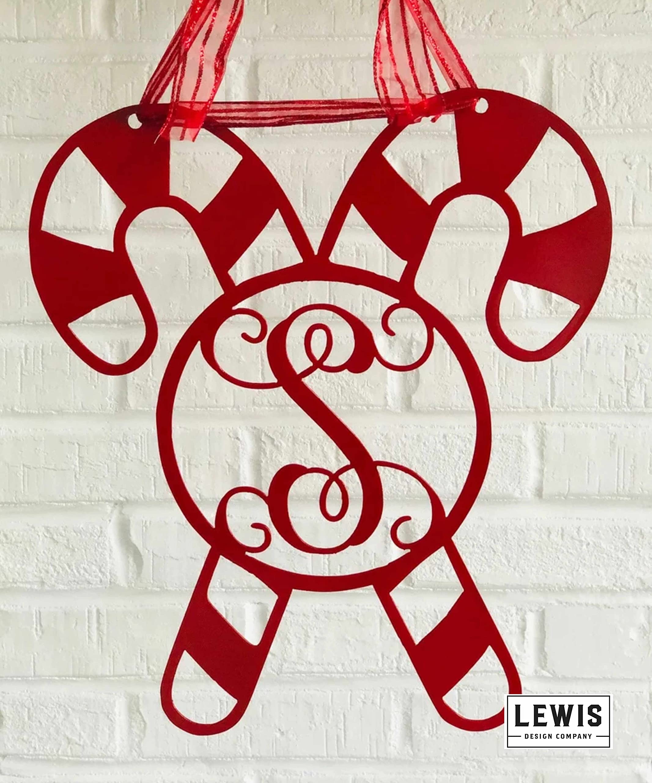 Personalized Candy Cane Christmas Metal Door Hanger - 16