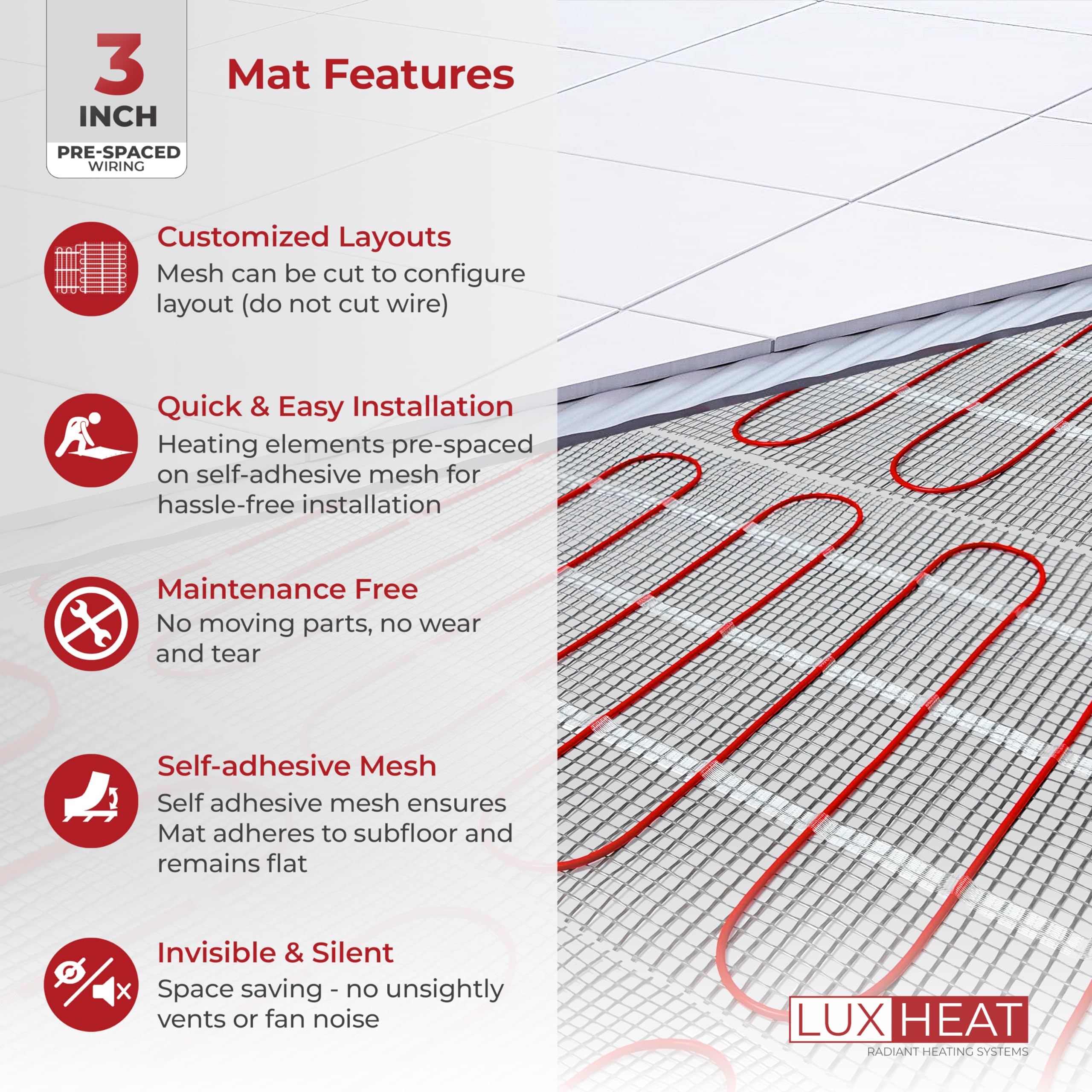 45sqft Electric Radiant Floor Heating Mat Kit - 240V Underfloor Heating System with Programmable Thermostat, GFCI & Floor Sensor - Perfect for Bathrooms, Kitchens & Basements