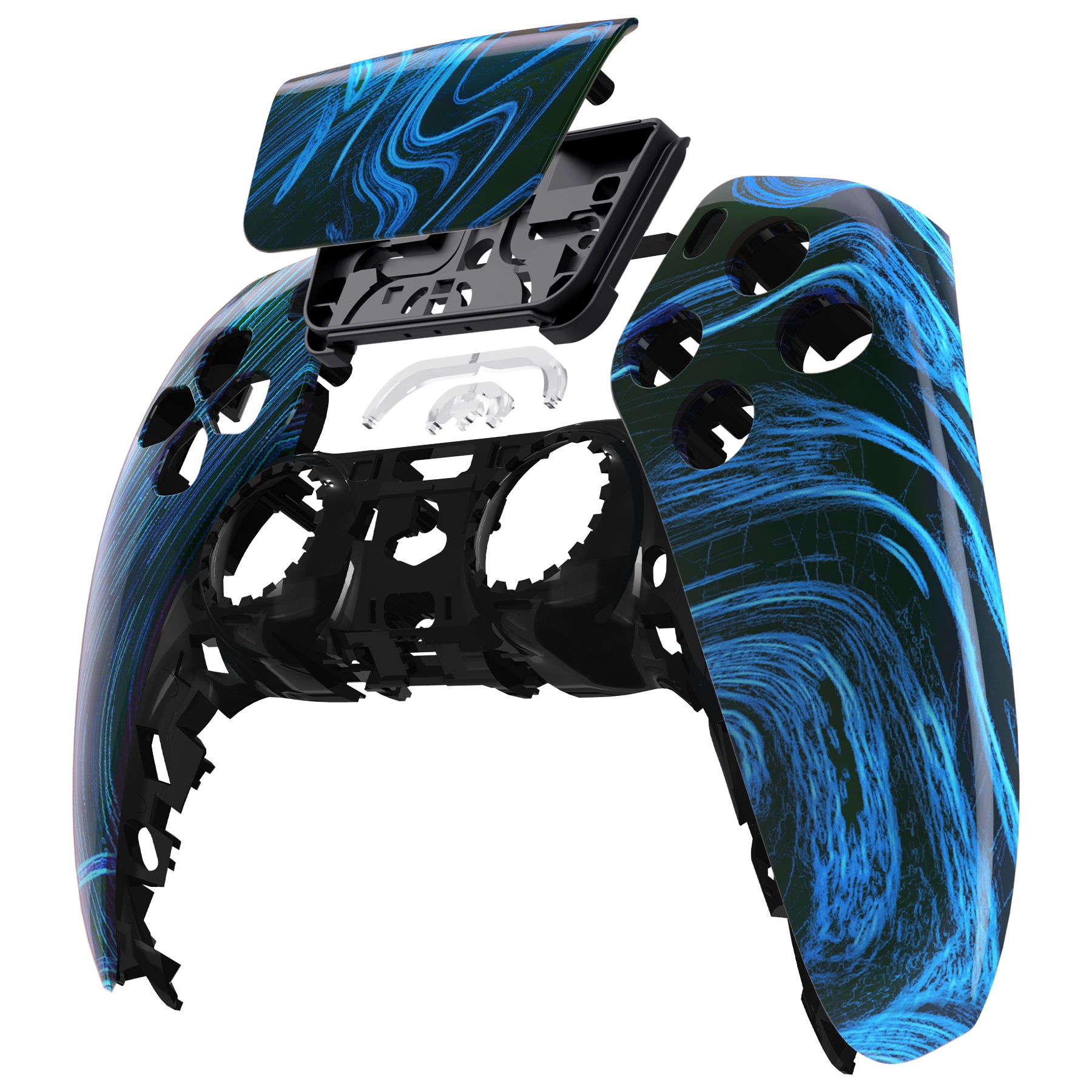 eXtremeRate Blue Swirl Replacement Front Housing Shell with Touchpad for PS5 Controller BDM-010/020/030/040/050 - Customize Your PS5 Controller for Gaming & Streaming