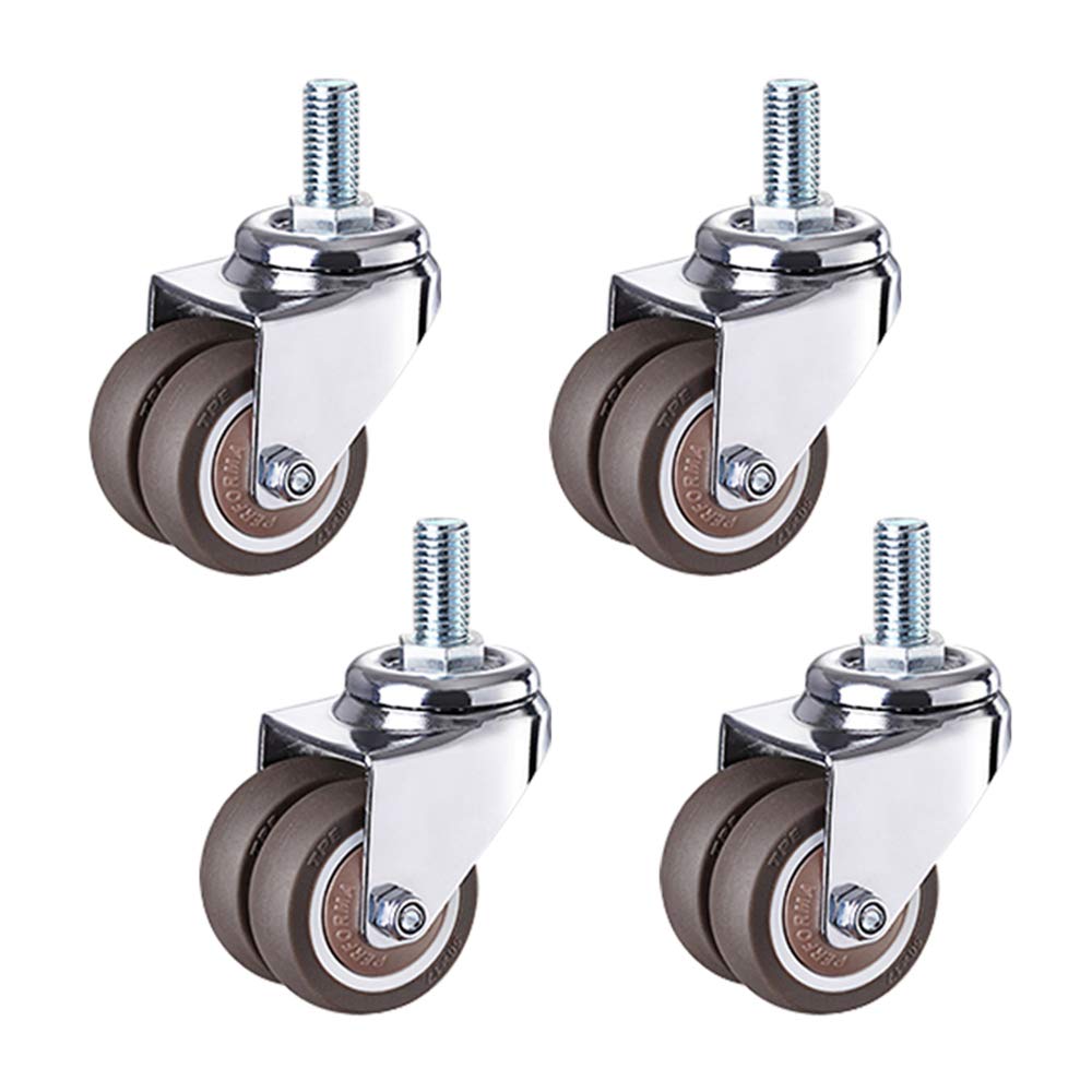 40mm Double Wheels Swivel Stem Casters (4 Pack) - M8x25mm Bolt - 50kg Capacity - TPE Rubber Office Chair Replacement Wheels - Heavy Duty Furniture Castors with Brake - Perfect for Office Chairs, Workstations, and Industrial Trolleys