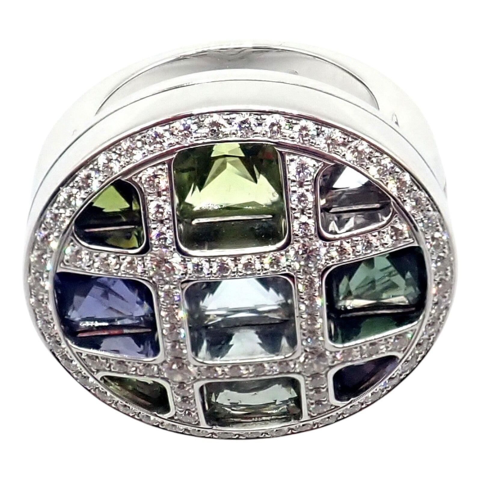 Cartier Pasha 18k White Gold Diamond & Color Stone Ring - Size 6 (52) with Original Box & Papers - Luxury Jewelry for Weddings, Anniversaries & Special Occasions