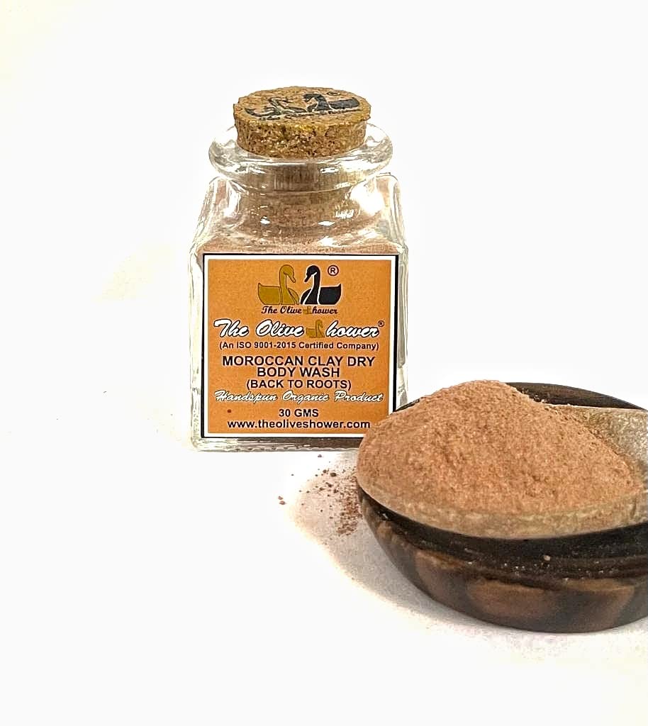 Organic Moroccan Clay Dry Body Wash - The Olive Shower (30g) | Exfoliating & Detoxifying for Soft Skin | Perfect for Travel & Gym Use