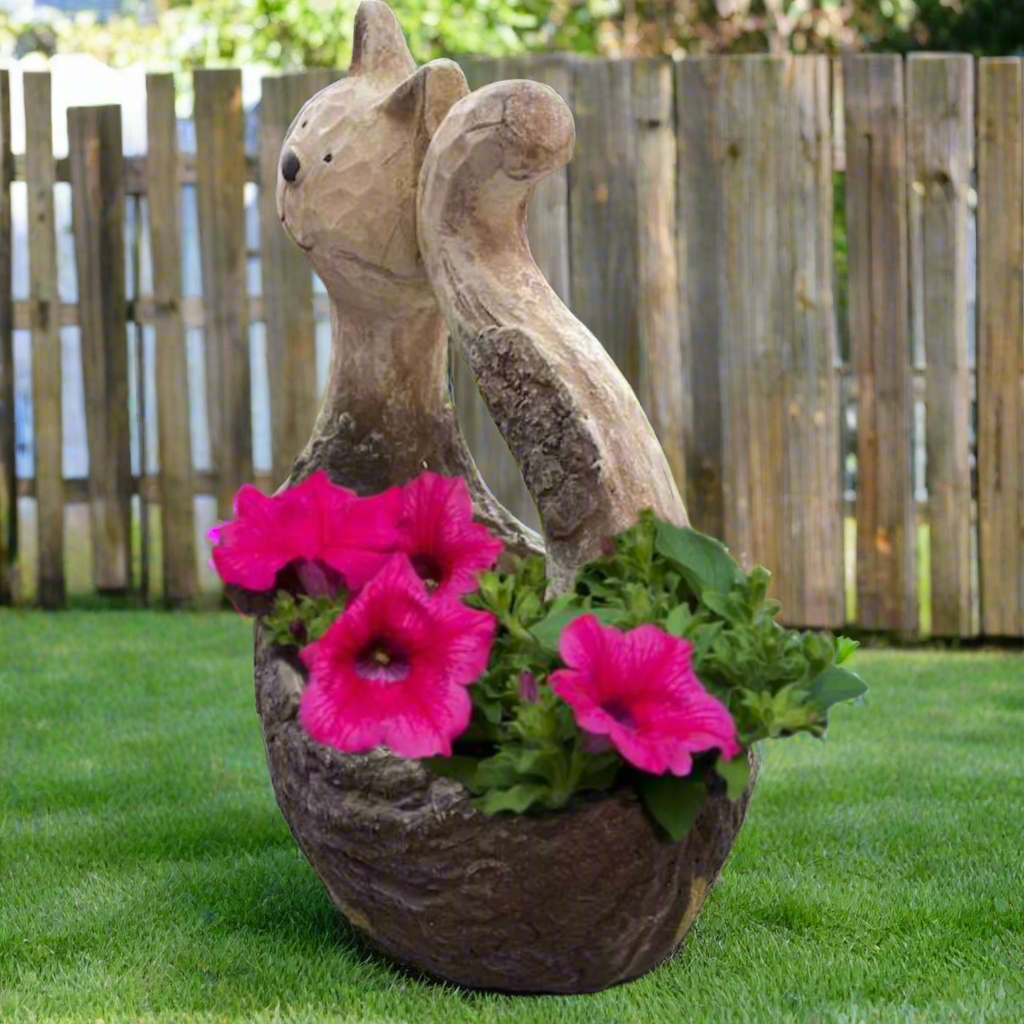 Rustic Cat Planter - Tree Bark Effect Ceramic Flower Pot for Indoor Plants | Perfect for Home Decor, Garden, and Office Desk