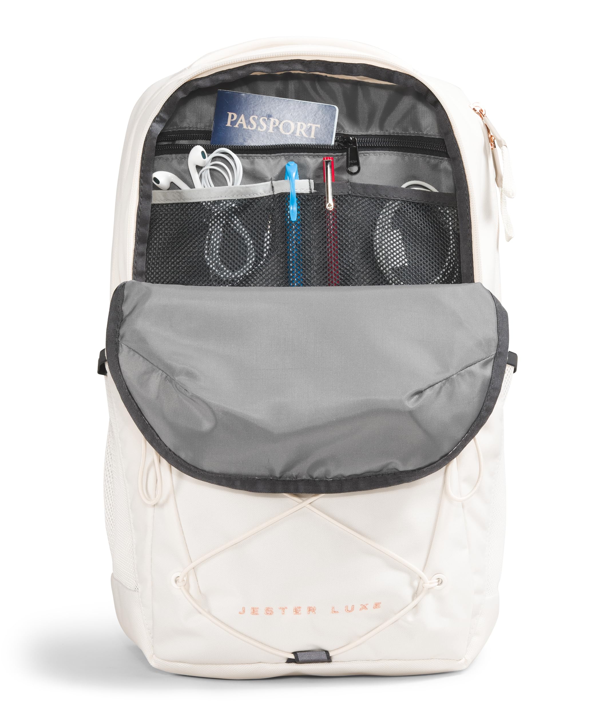 THE NORTH FACE Women's Jester Luxe Everyday Laptop Backpack - Lightweight Durable School & Work Bag - Gardenia White/Burnt Coral Metallic - Perfect for College, Office & Travel