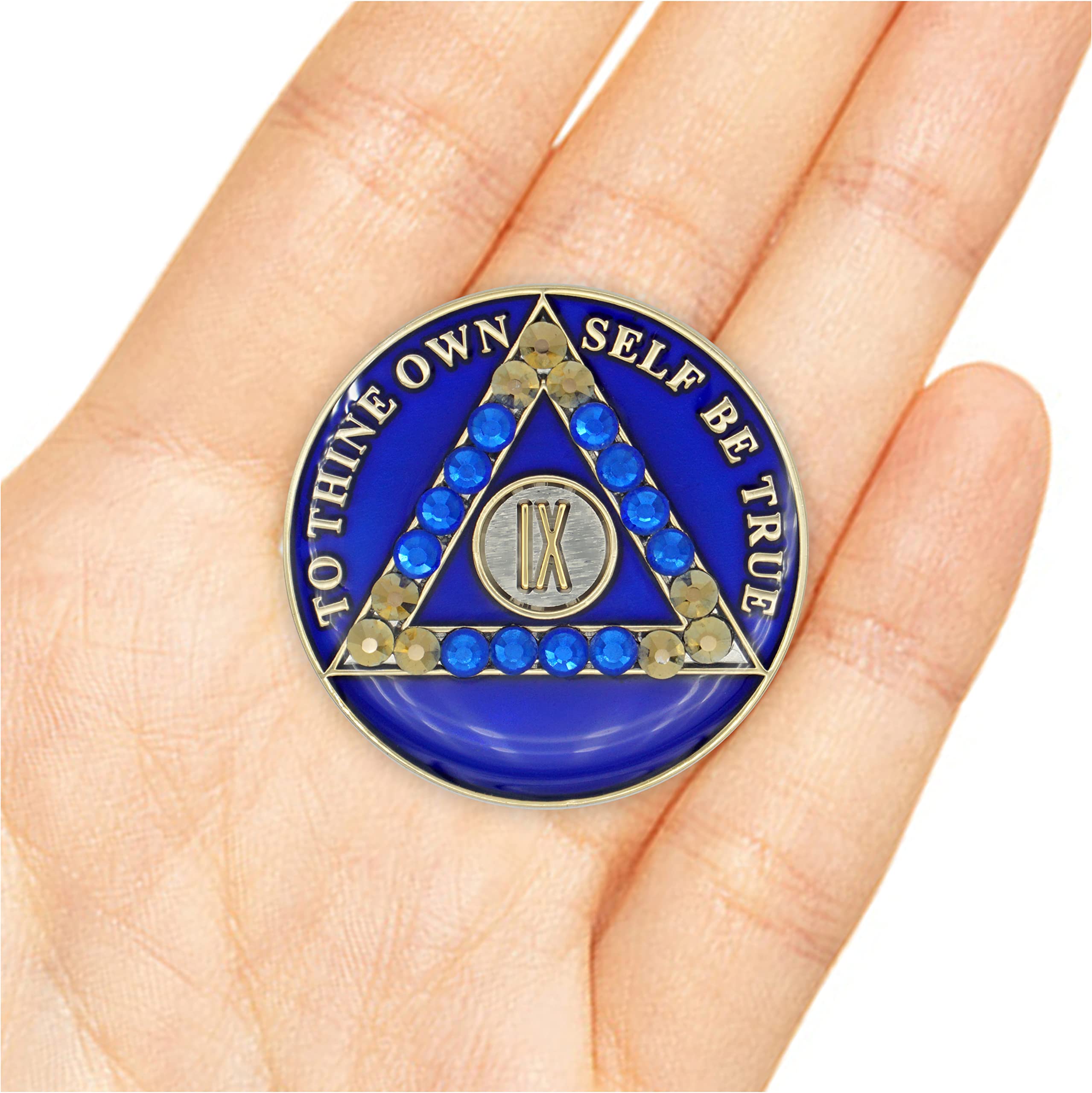 9 Year Sobriety Coin - Blue Crystal AA Recovery Chip Medallion with Serenity Prayer for Alcoholics Anonymous Anniversary - Celebrate Sobriety Milestones & 12 Step Programs (Ideal for Gifts & Meetings)