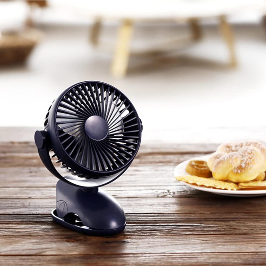 Rechargeable USB Desk Fan with Adjustable Speed - Portable Clip-On Silent Fan for Office, Home, Car, Camping & Gym Use - Blue Mini Desktop Fan (15x5.6x19cm) for Cooling & Air Circulation