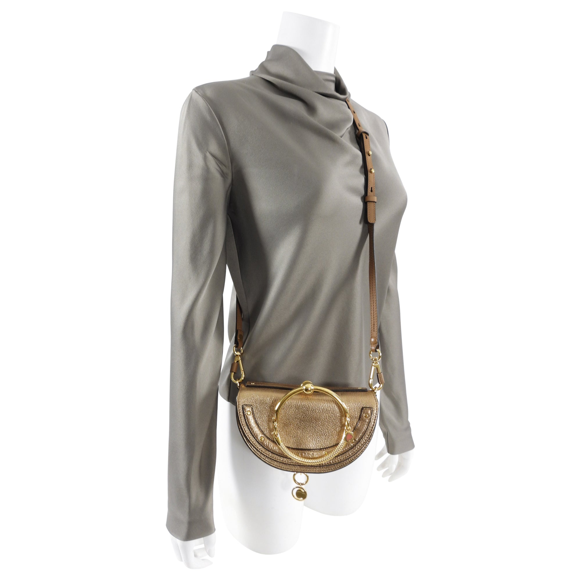 Chloe Metallic Bronze Leather Nile Minaudiere Bracelet Bag - Elegant Evening Clutch for Parties, Weddings & Special Occasions