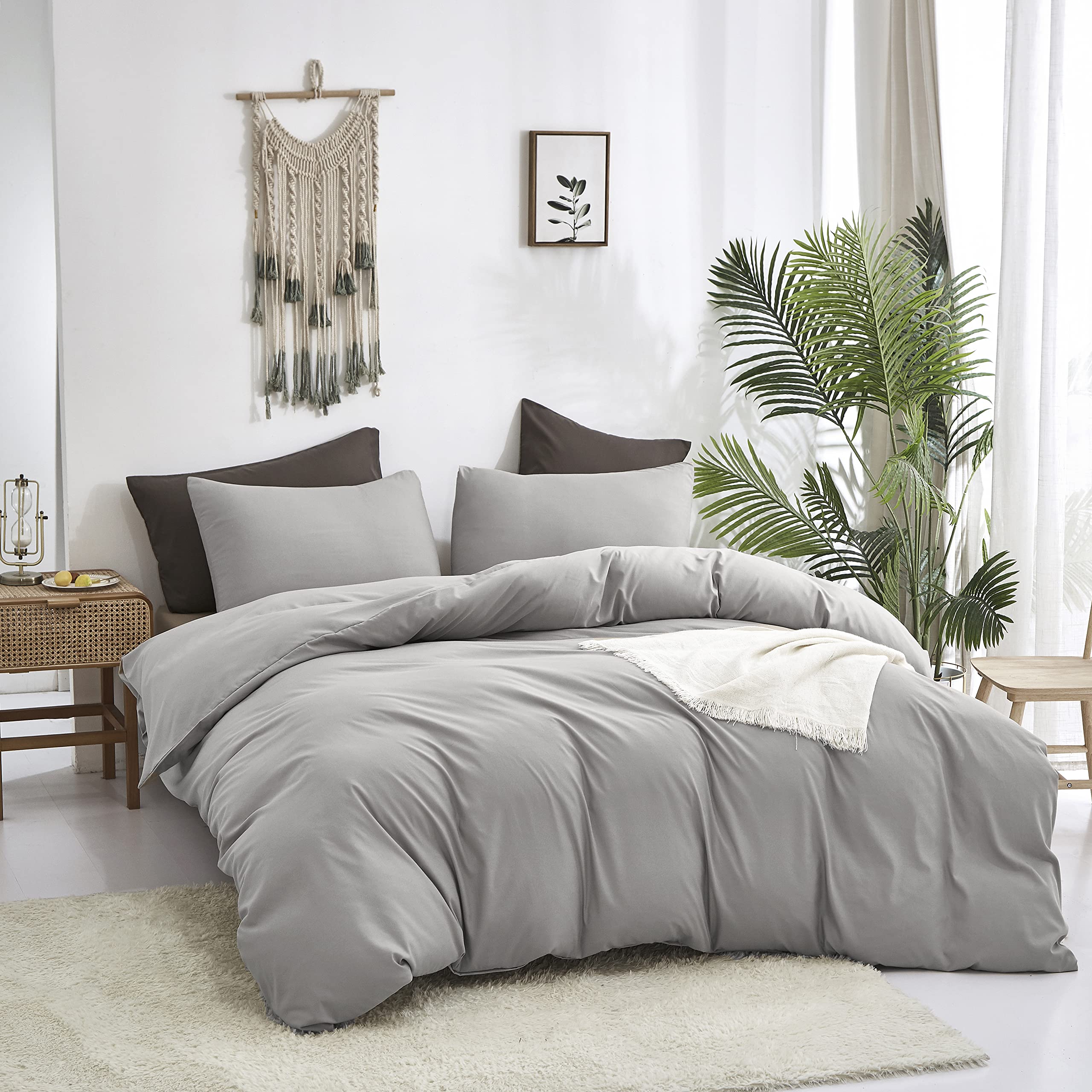 Premium Cottonight Silver Grey Comforter Set King Size - Soft, Breathable & Durable Light Grey Bedding Set with Quilted Blanket | Perfect for Master Bedroom, Guest Room & Cozy Winter Nights
