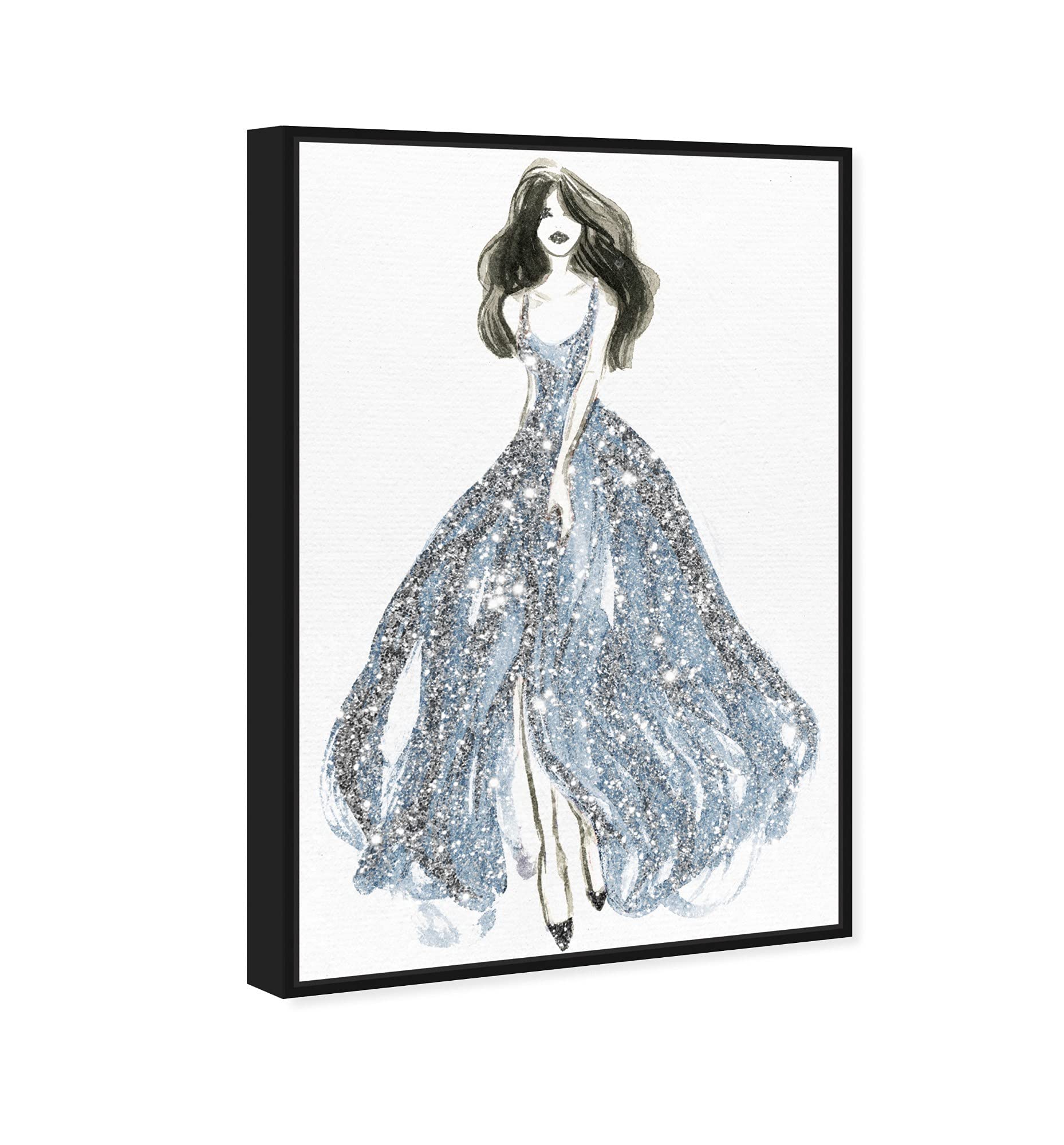 Oliver Gal Artist Co. Fashion & Glam Wall Art Canvas Print - Elegant Blue Dress Spring Home Decor - 16x24 Inches with Black Frame - Perfect for Living Room, Bedroom & Office Decoration