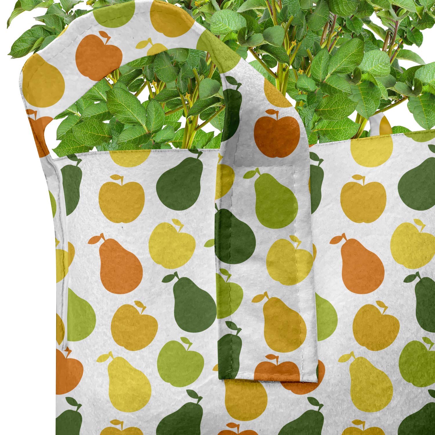 Ambesonne 5-Pack Heavy Duty Fabric Grow Bags with Handles - Durable Plant Pots for Apple, Pear & Fruit Trees - Hunter Green & Yellow Garden Containers for Indoor/Outdoor Planting & Urban Gardening