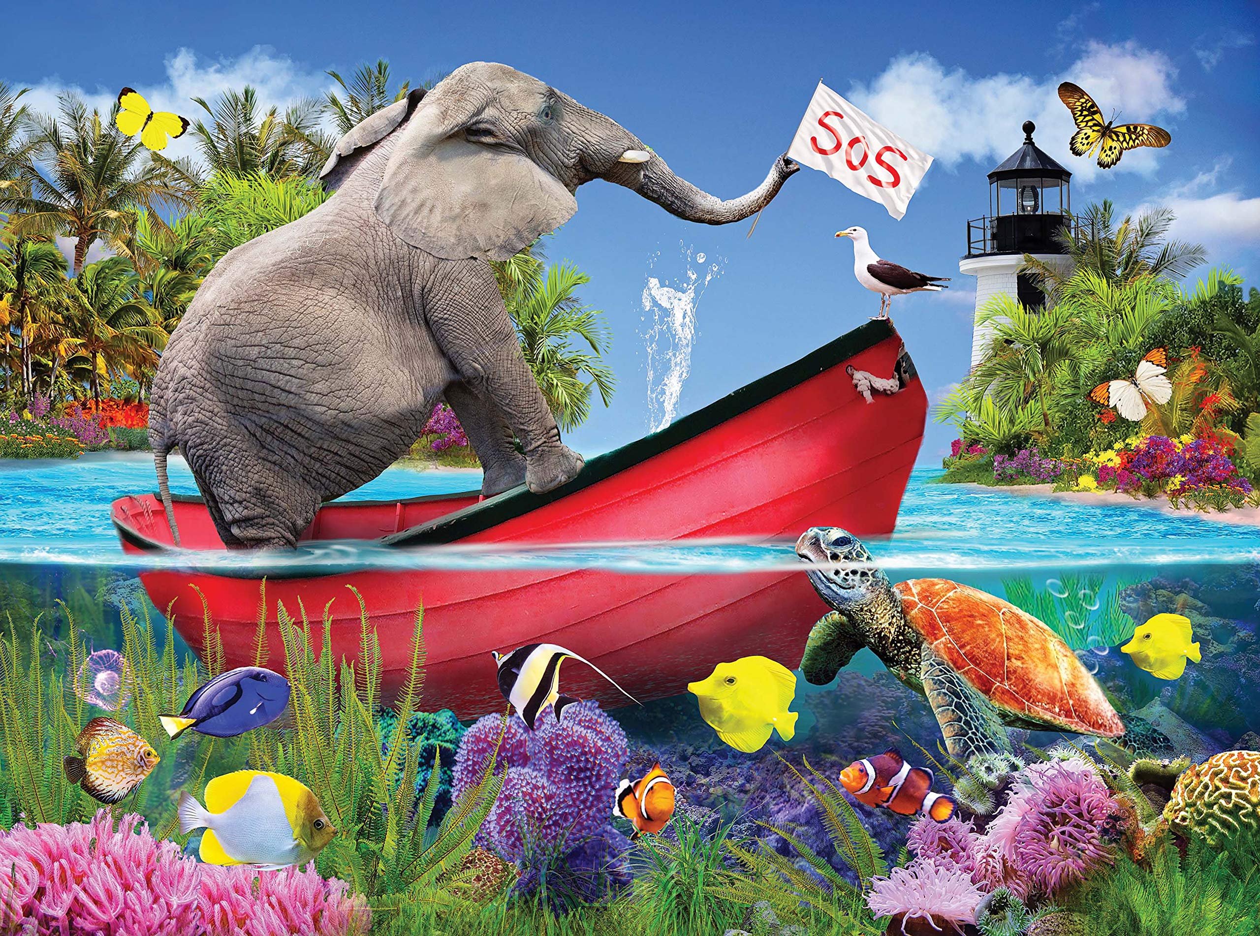 1000 Piece Jigsaw Puzzle for Adults - Whimsical 'Taking On Water' Art by Karen Burke, 27x20 Inch Large Puzzle | KI Puzzles | Perfect for Family Game Night, Stress Relief & Home Decor