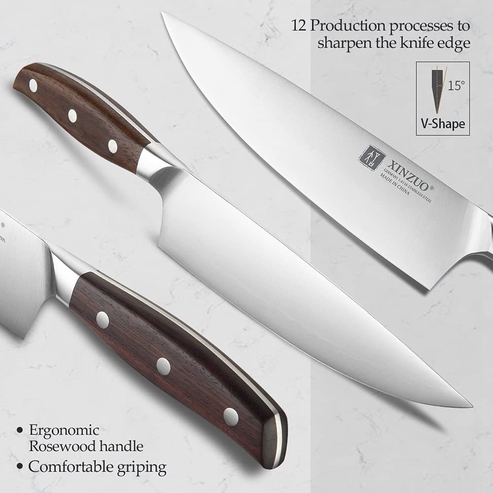 Professional 7-Piece German 1.4116 Stainless Steel Knife Set - Chef, Santoku & Slicing Knives for Kitchen | Perfect for Home Cooking, Meal Prep & Professional Chefs