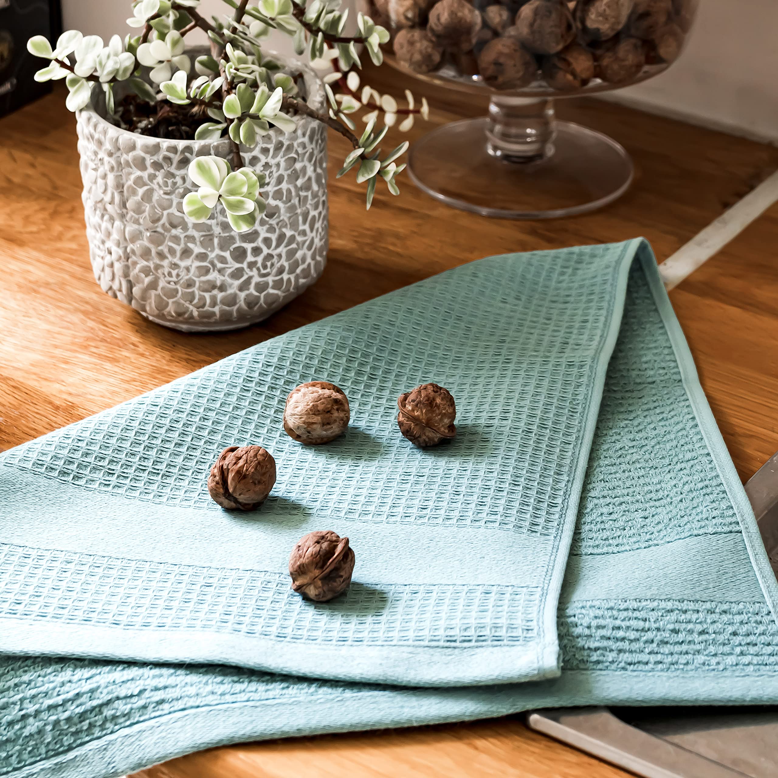 Premium Turquoise Dish Towels Set of 3 - Ultra Absorbent Waffle Weave Turkish Cotton Kitchen Towels in Aqua Teal - Perfect for Drying Dishes, Cleaning Countertops & Adding Stylish Decor to Your Kitchen