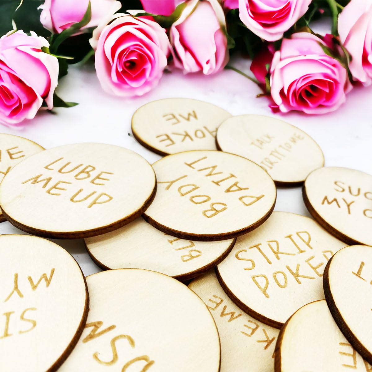 **20Pcs Funny Couples Tokens - Romantic Date Night Game, Wedding Anniversary & Valentine's Gift - Wooden Activity Tokens for Adults (Pack of 3, Round) - Perfect for Intimate Evenings, Bachelorette Parties & Spicing Up Relationships**