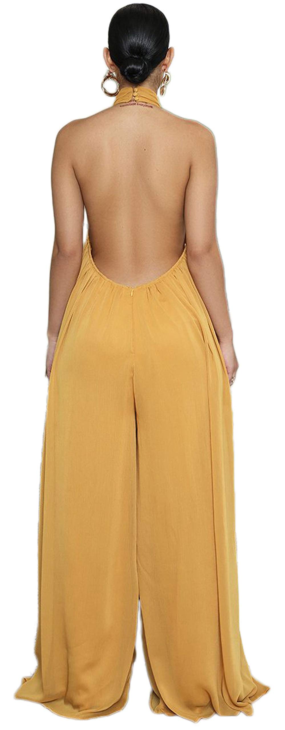 CHARTOU Women's Elegant Loose Fit Chiffon Halter Neck Backless Wide Leg Jumpsuit - Summer Beach Wedding Party Outfit