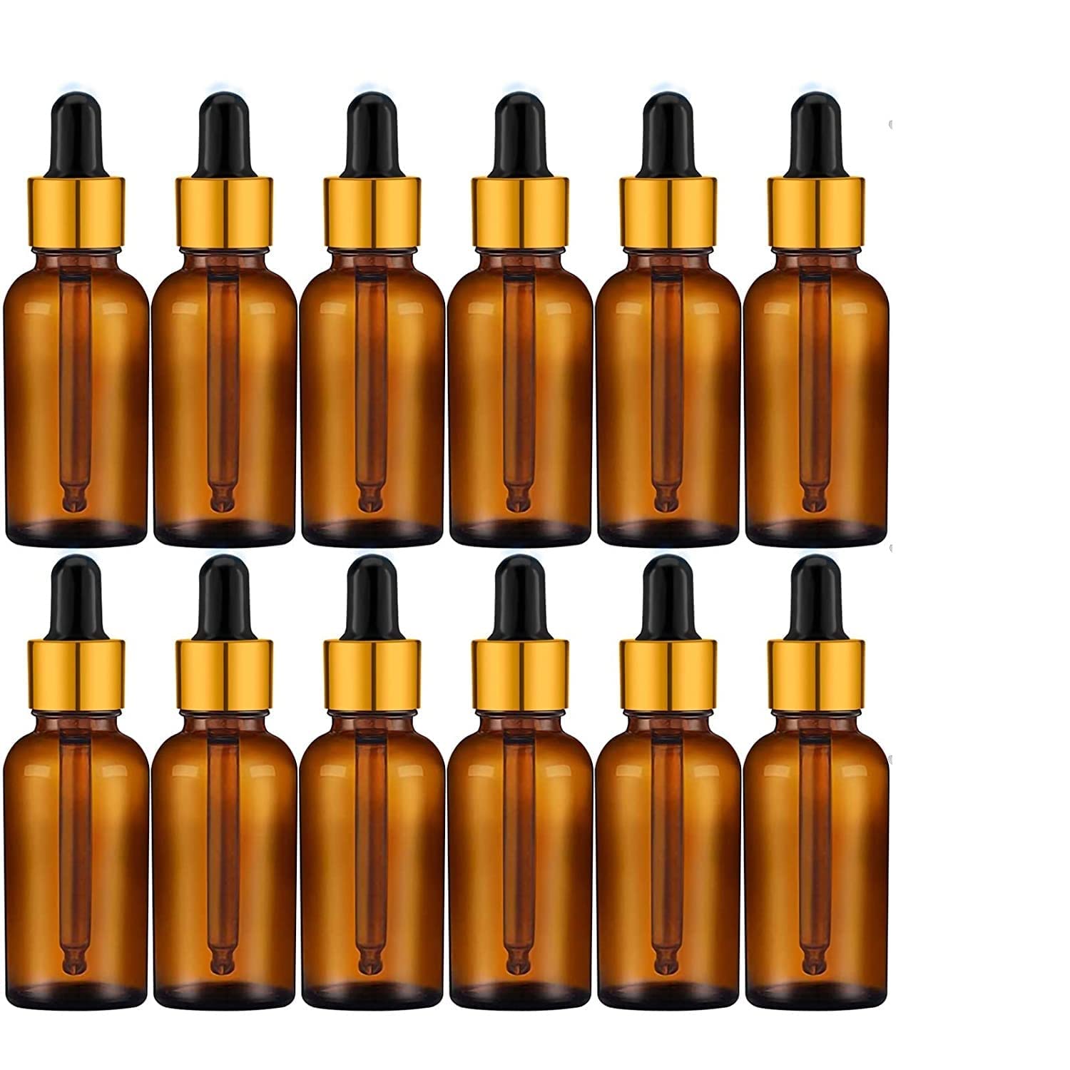 Amber Glass Empty Bottles with Golden Black Glass Droppers - 15ml Essential Oil Dropper Bottles for Aromatherapy, DIY Beauty, Tinctures & Herbal Remedies (6-Pack) - Perfect for Travel, Home Use & Gift Giving