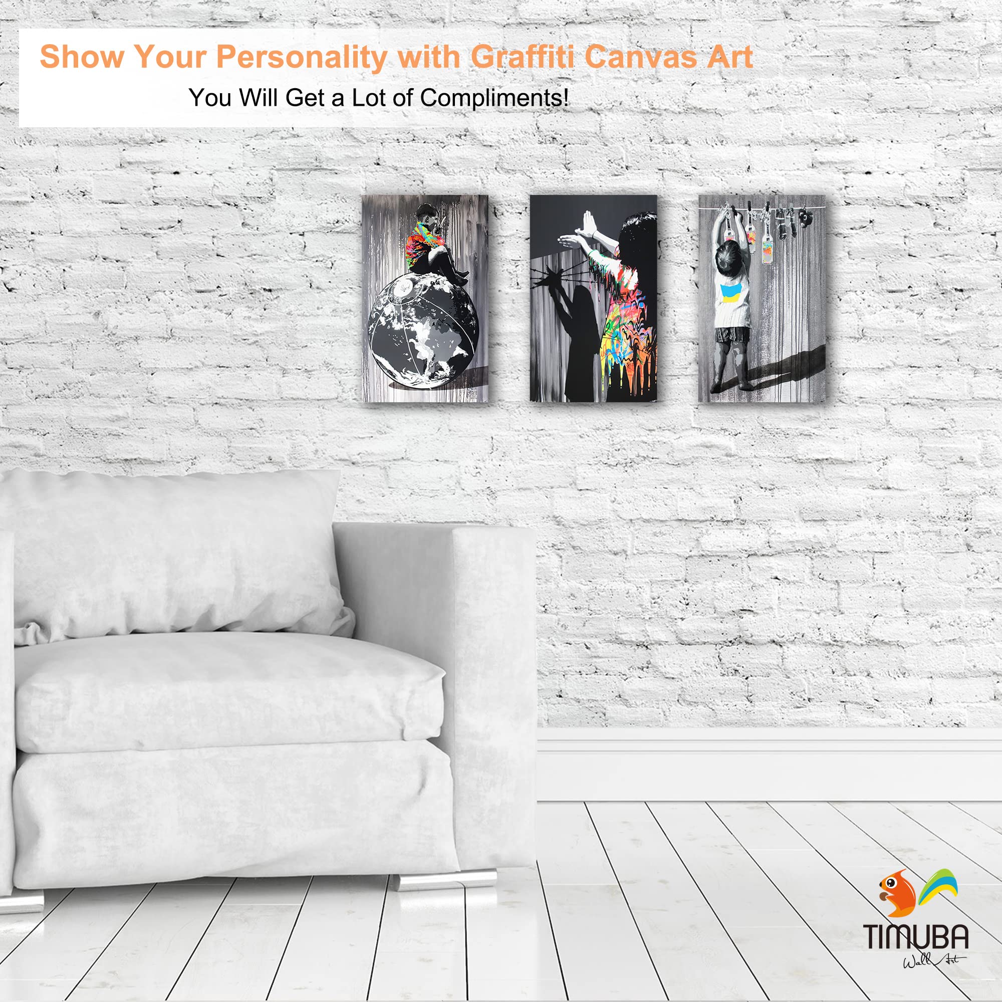 Urban Graffiti Wall Art Set - 3 Piece Abstract Street Art Canvas Prints for Bedroom & Home Decor, Framed Pop Art Paintings (12x18 Inches) - Perfect for Teen Rooms, Urban Lofts & Modern Living Spaces