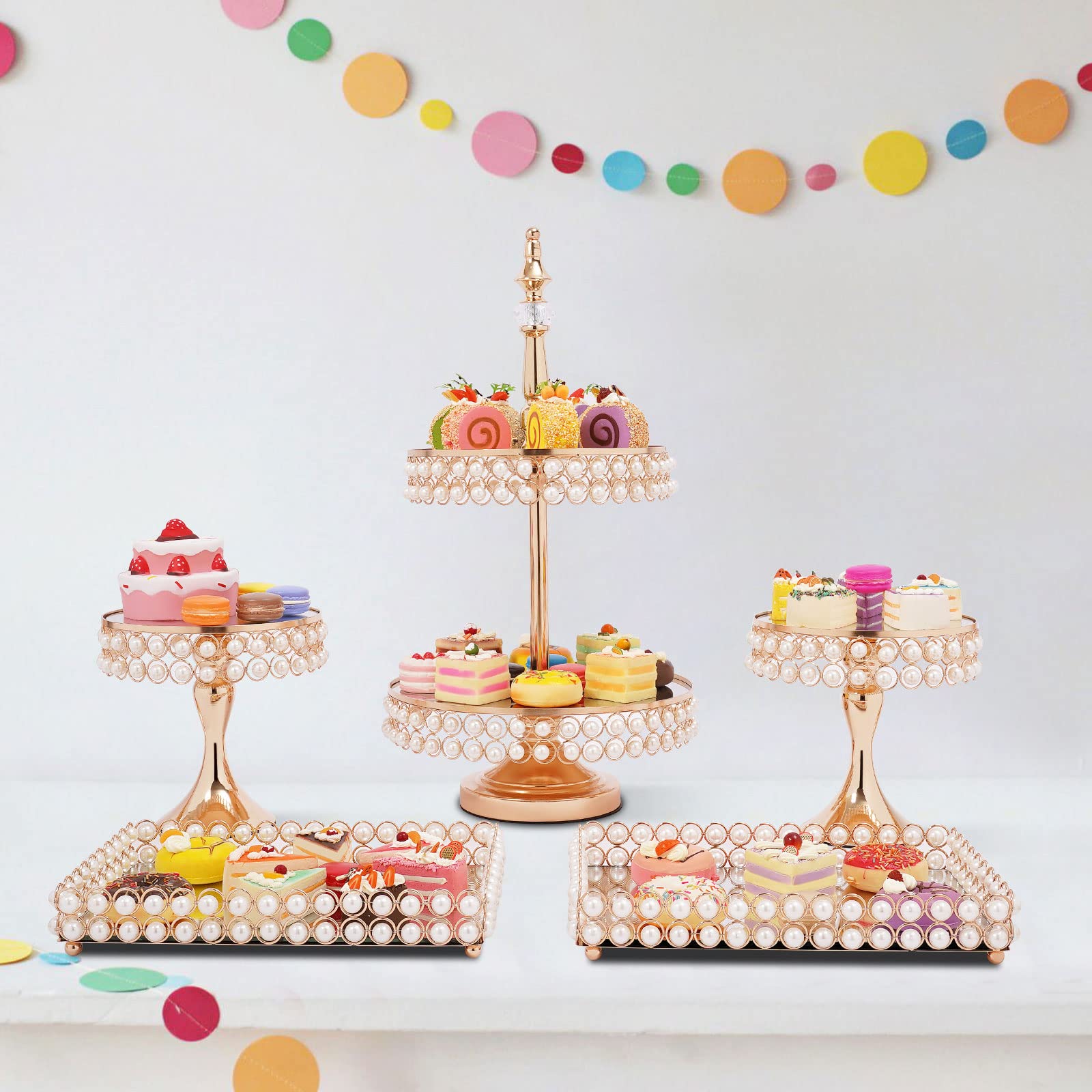 TFCFL 9PCS Gold Cake Stand Set - Elegant Metal Cupcake Holder with Acrylic Mirror - Perfect for Wedding, Birthday Party & Dessert Display - Ideal for Fruits, Pastries & Sweet Treats Presentation