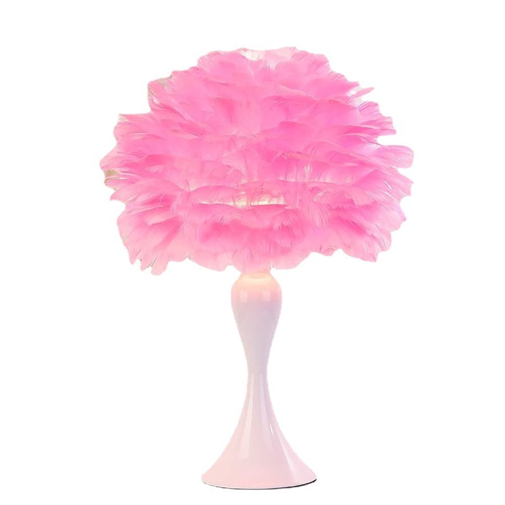 Nordic Feather Table Lamp - Victorian Style Bedside & Desk Light, Modern Luxury Floor Lamp for Living Room, Bedroom, Office - Pink Iron Lighting for Home Decor & Ambiance