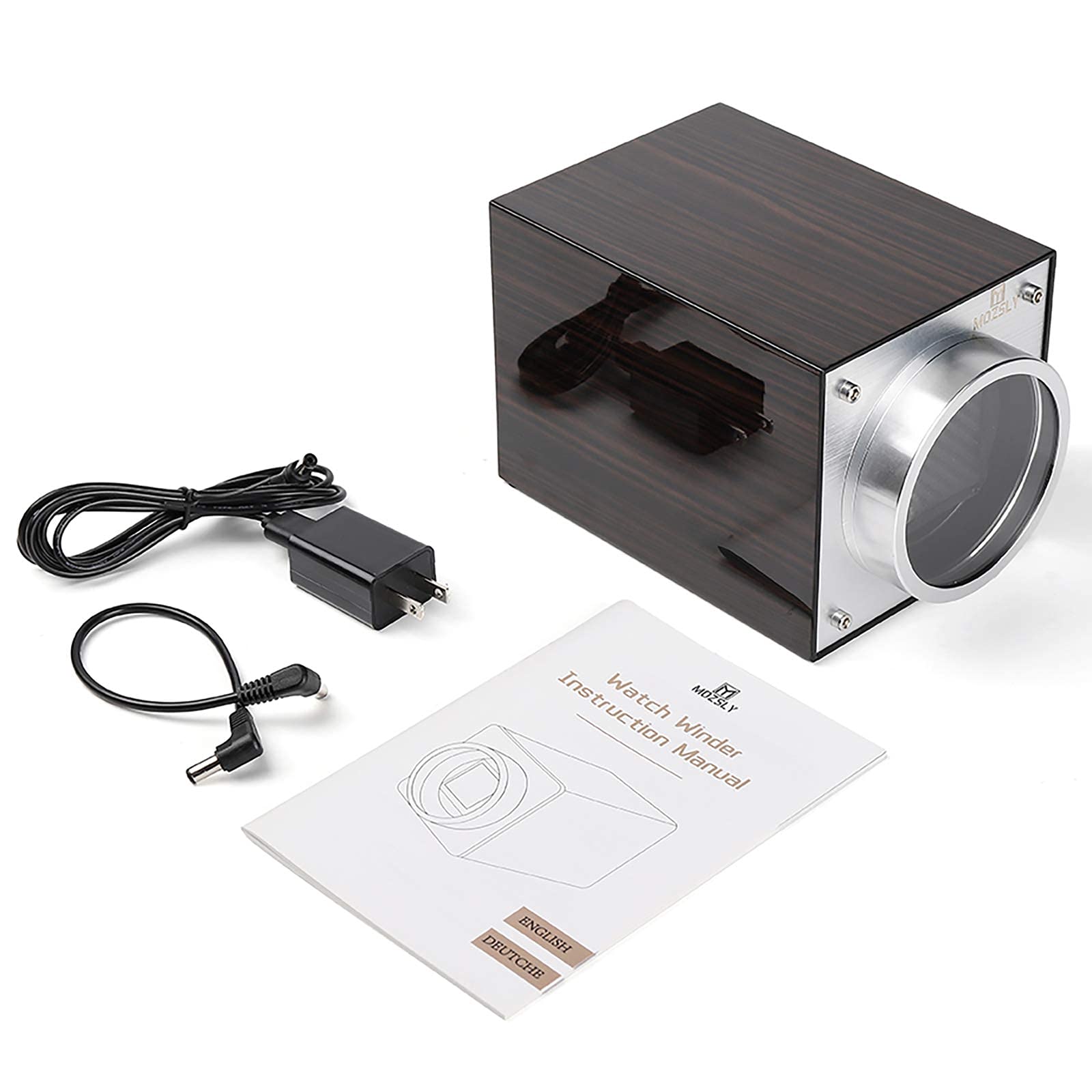 MOZSLY Single Automatic Watch Winder - Battery & AC Powered with 12 Rotation Modes, Ultra Quiet Motor - Elegant Piano Finish for Watch Storage & Display - Perfect for Travel, Office & Home Use
