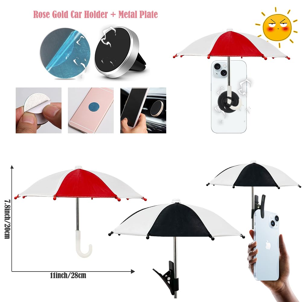 2 Pack Magnetic Phone Umbrella Sun Shade - Mini Portable Sunshade with Stand for Outdoor Smartphones, Perfect for Beach, Pool, Camping & Photography