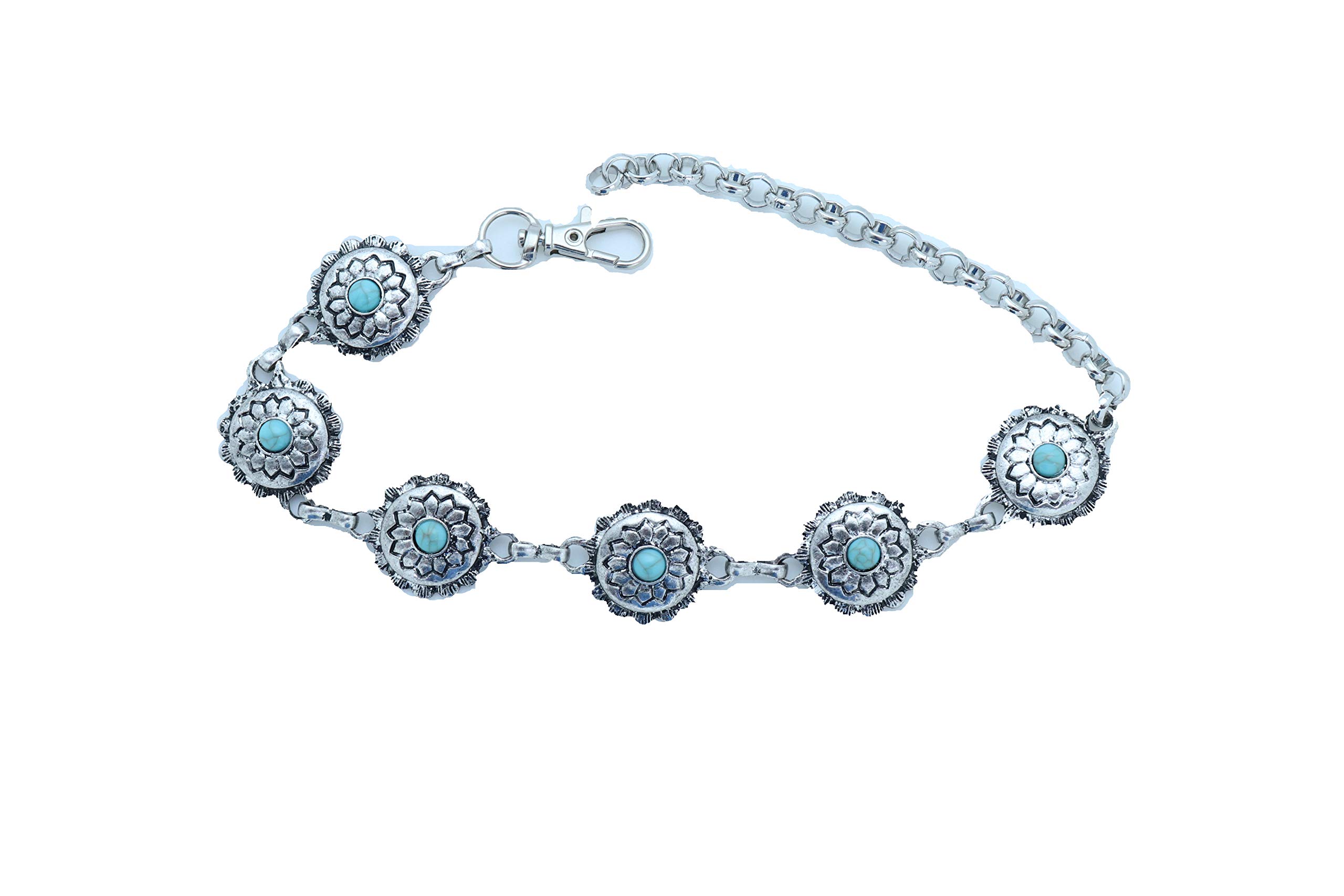 Vintage Western Boot Chain Anklet - Turquoise Blue Beaded Flower Charm Strap for Women | Boho Cowgirl Jewelry for Boots, Shoes & Festival Outfits