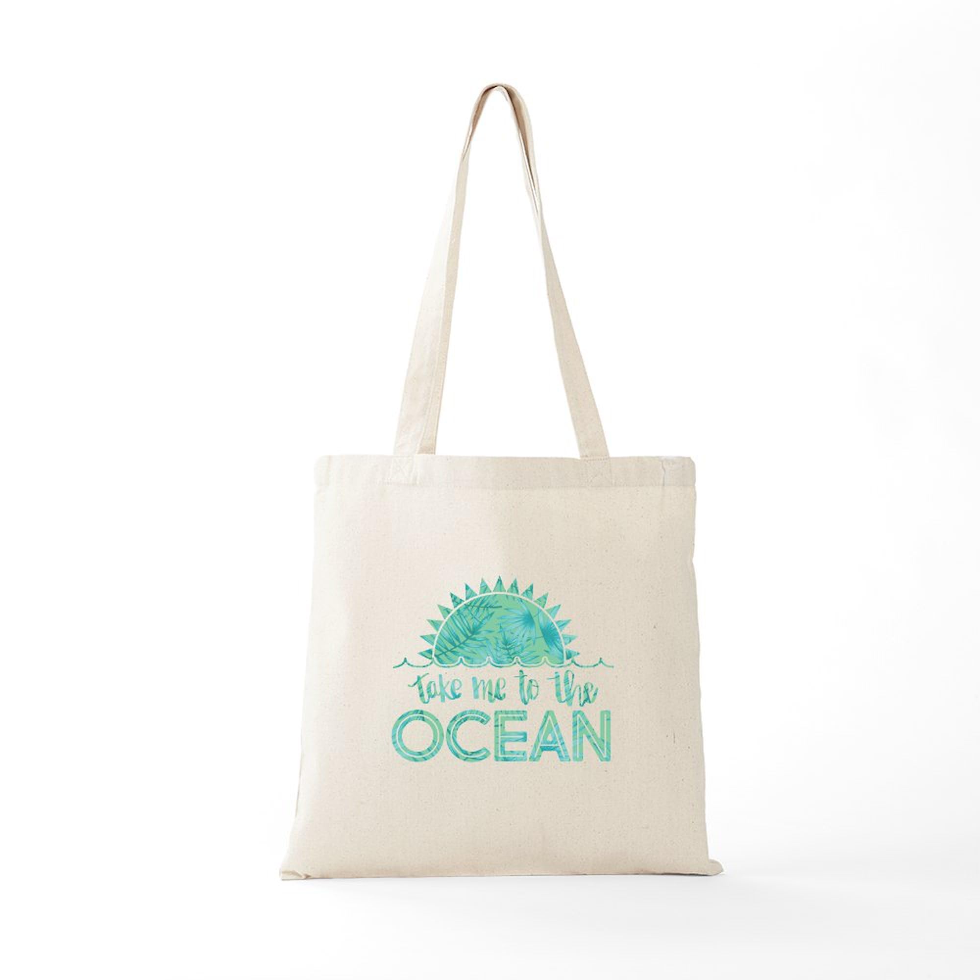 Take Me To The Ocean Print Tote Bag - Natural Canvas Reusable Shopping Bag for Beach, Grocery & Everyday Use | Eco-Friendly Cotton Tote