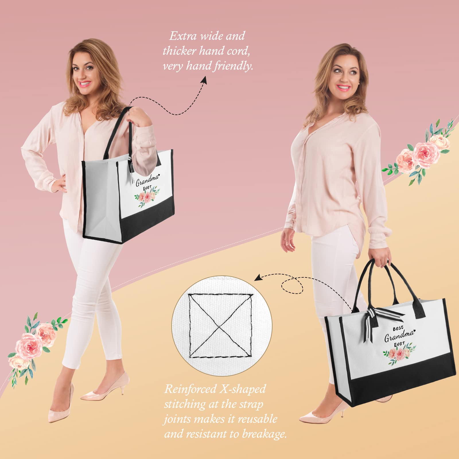 TRSODD Mother's Day Gift Set for Grandma - Tote Bag & Makeup Bag Combo | Birthday Present for Women, Gigi, Nana | Perfect for Travel, Shopping & Daily Use