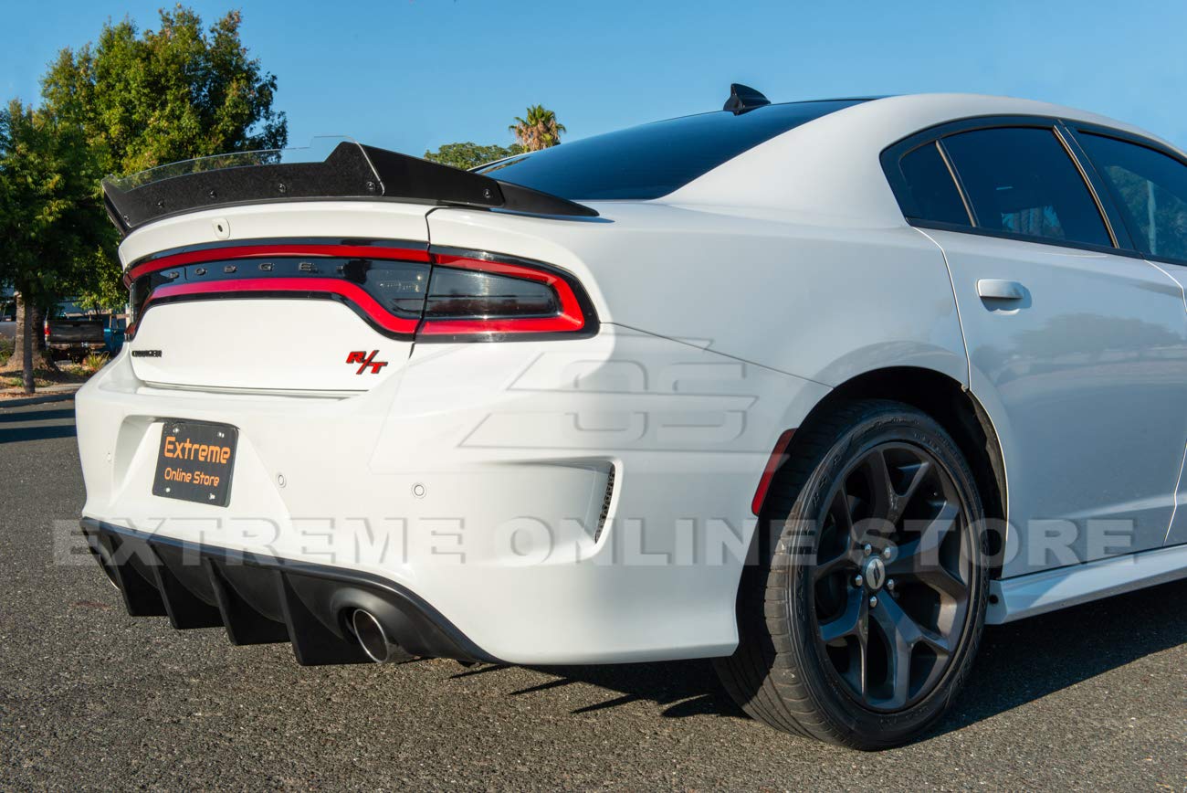 2015-Present Dodge Charger SRT Rear Bumper Diffuser - ABS Matte Black Dual Exhaust Tips | Factory Style Replacement | Perfect for Car Upgrades & Performance Enhancement
