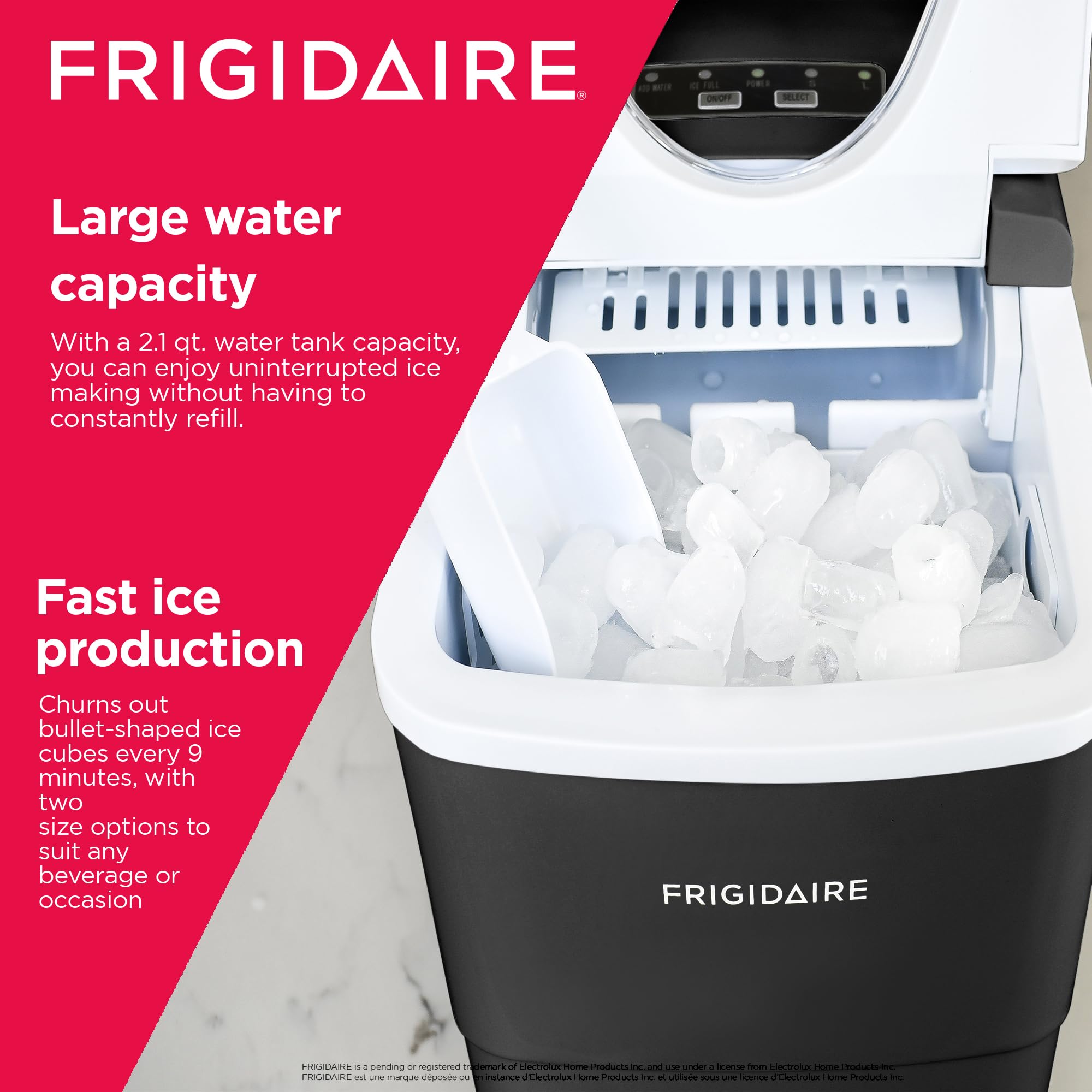 Frigidaire 26 Lbs Portable Compact Ice Maker Machine - Countertop Ice Maker for Home, Office, RV & Parties - Fast Ice Production in Black or White (Medium Size)