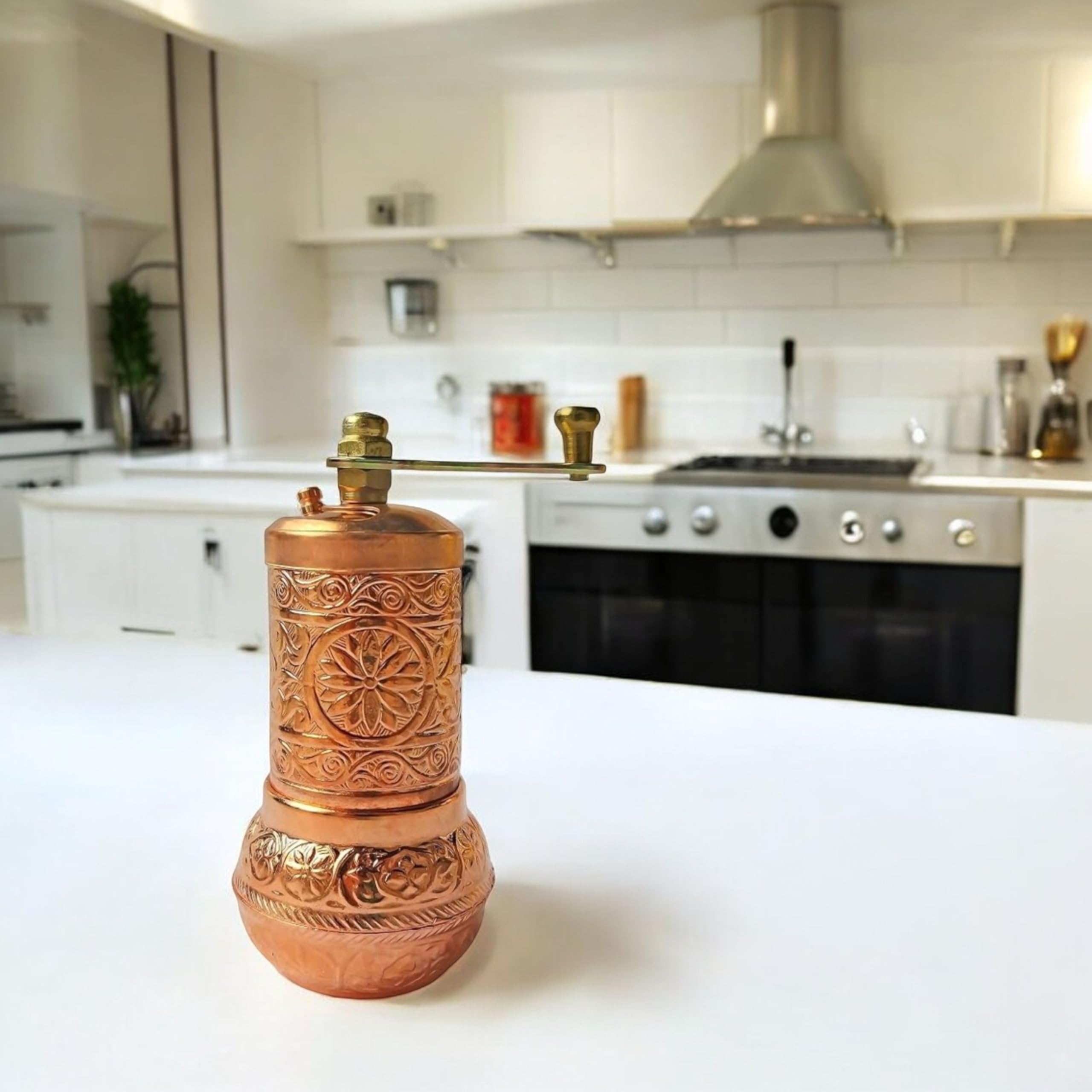 Handmade Turkish Brass Pepper Grinder and Salt Mill Set - ISO 9001 Certified - 4 Inch Shiny Copper Spice Grinder - Perfect for Kitchen, Dining Table, and Gourmet Cooking